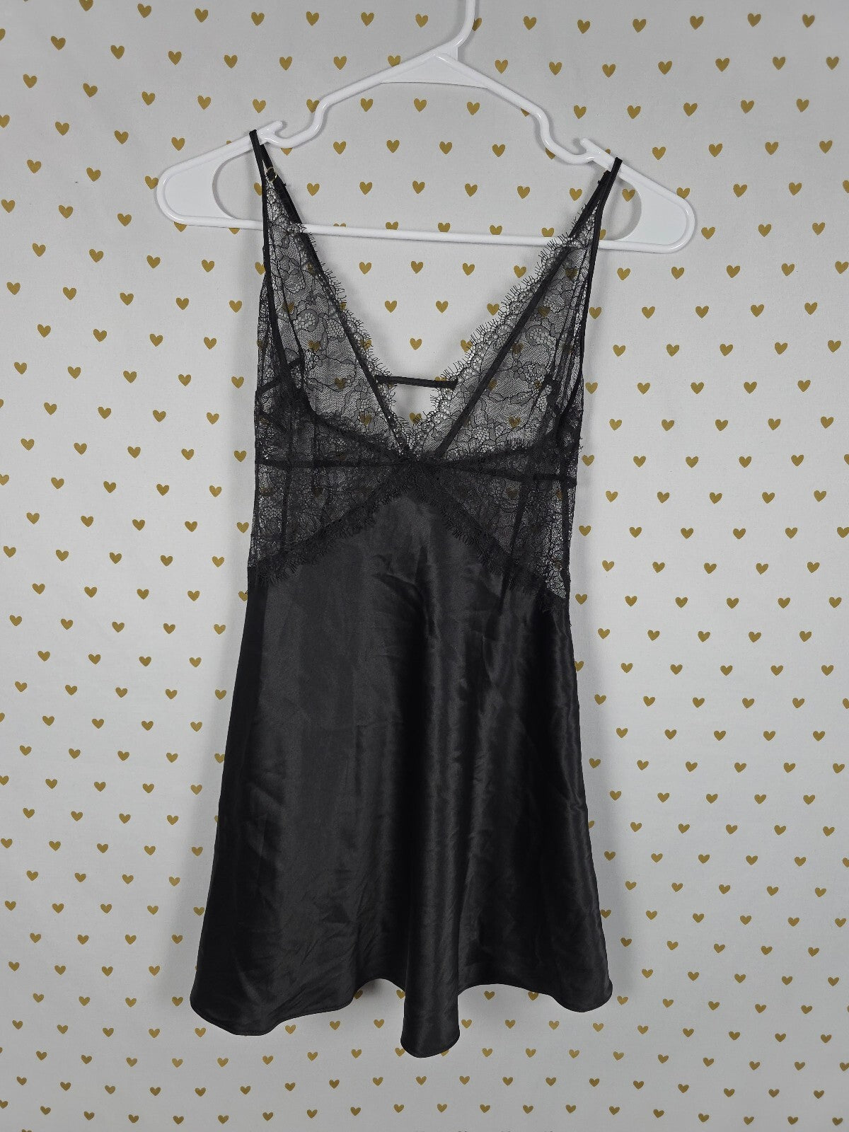 Victorias Secret Satin Slip Dress strappy Cross back chemise Lace Medium