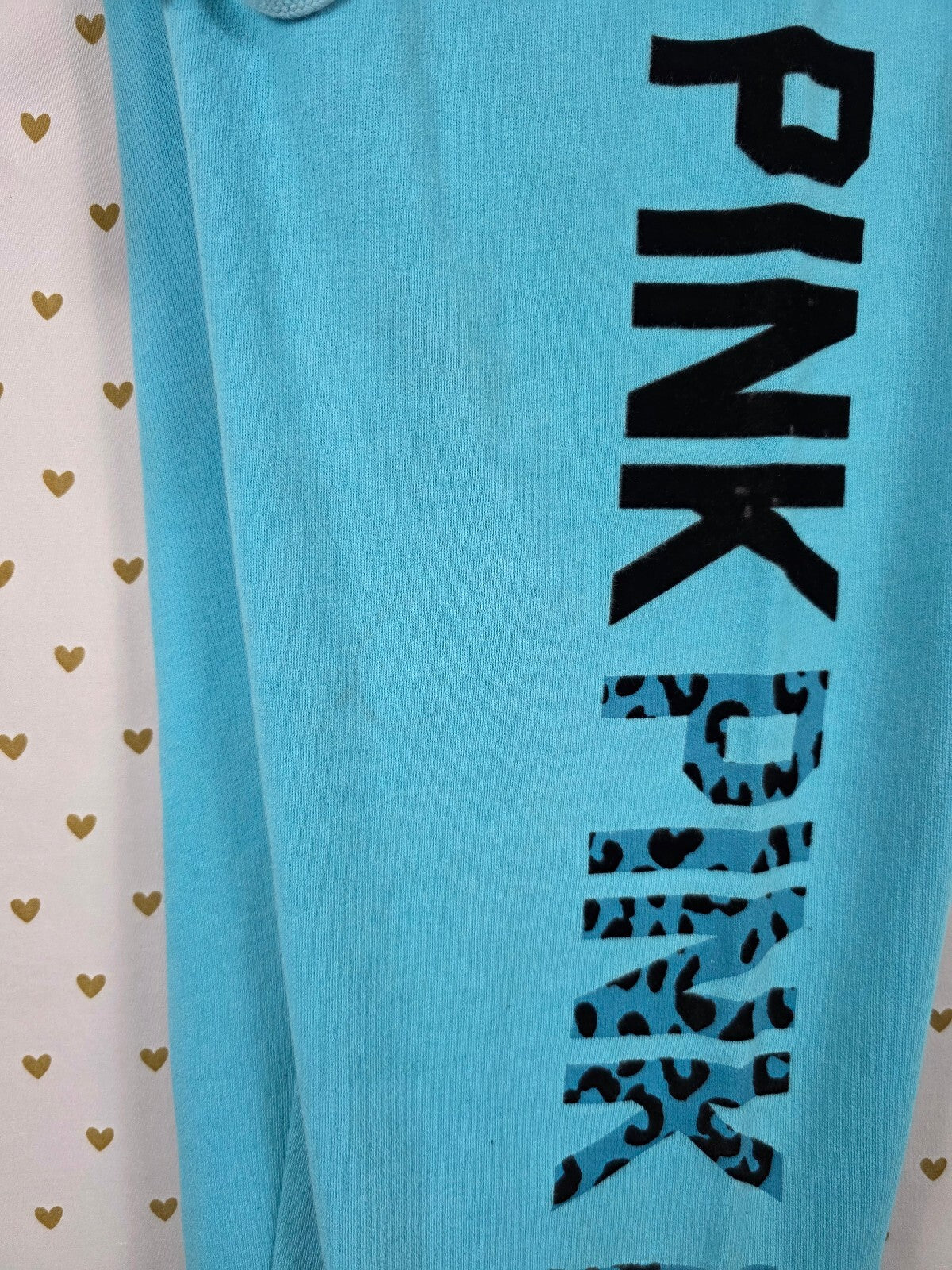 PINK Victoria's Secret Aqua Blue Jogger Sweatpants Leopard Logo Graphic XS