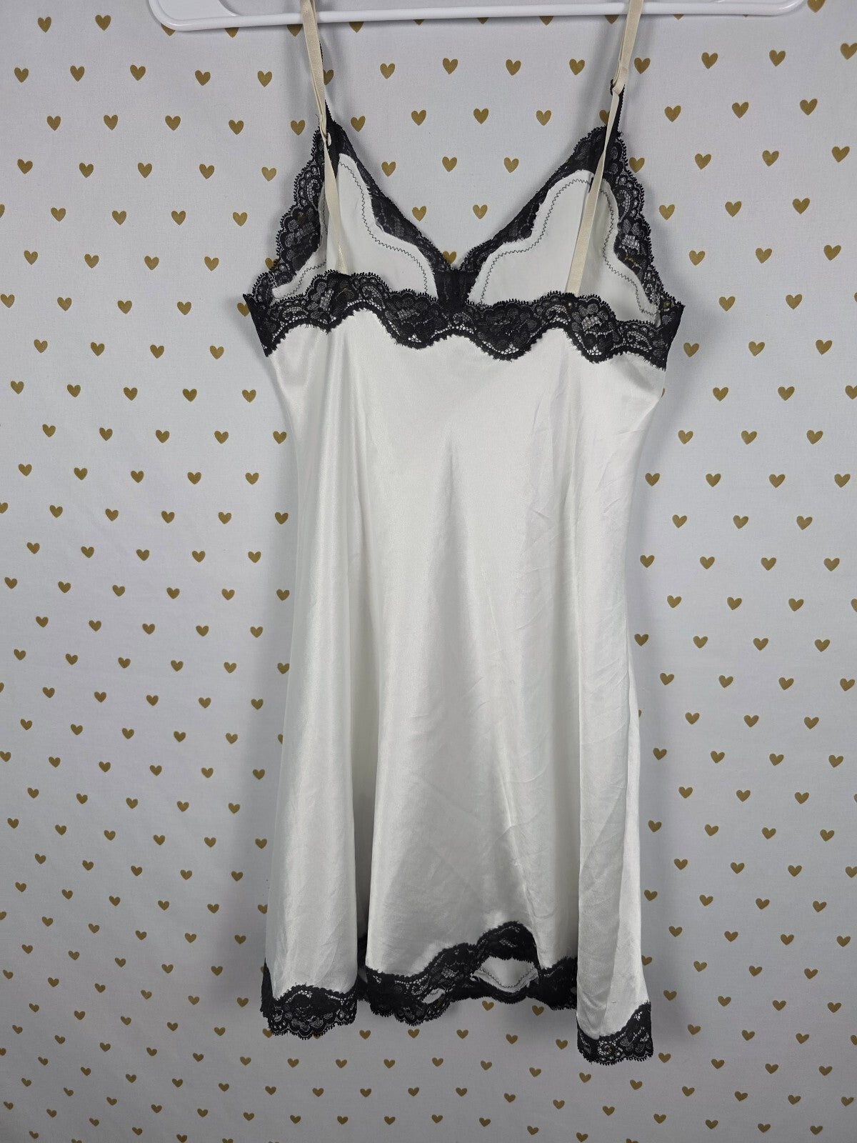 Victorias Secret White Black Satin Slip Dress Y2k Vintage Lingerie Nightie XS