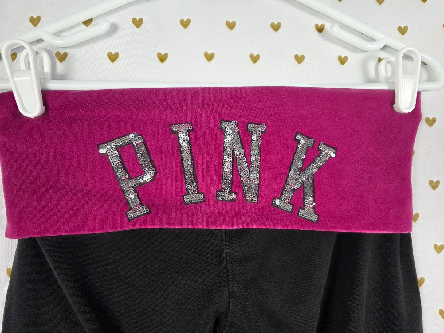 Victorias Secret PINK Vintage BLING Sequined Foldover Yoga Pants Skinny SMALL
