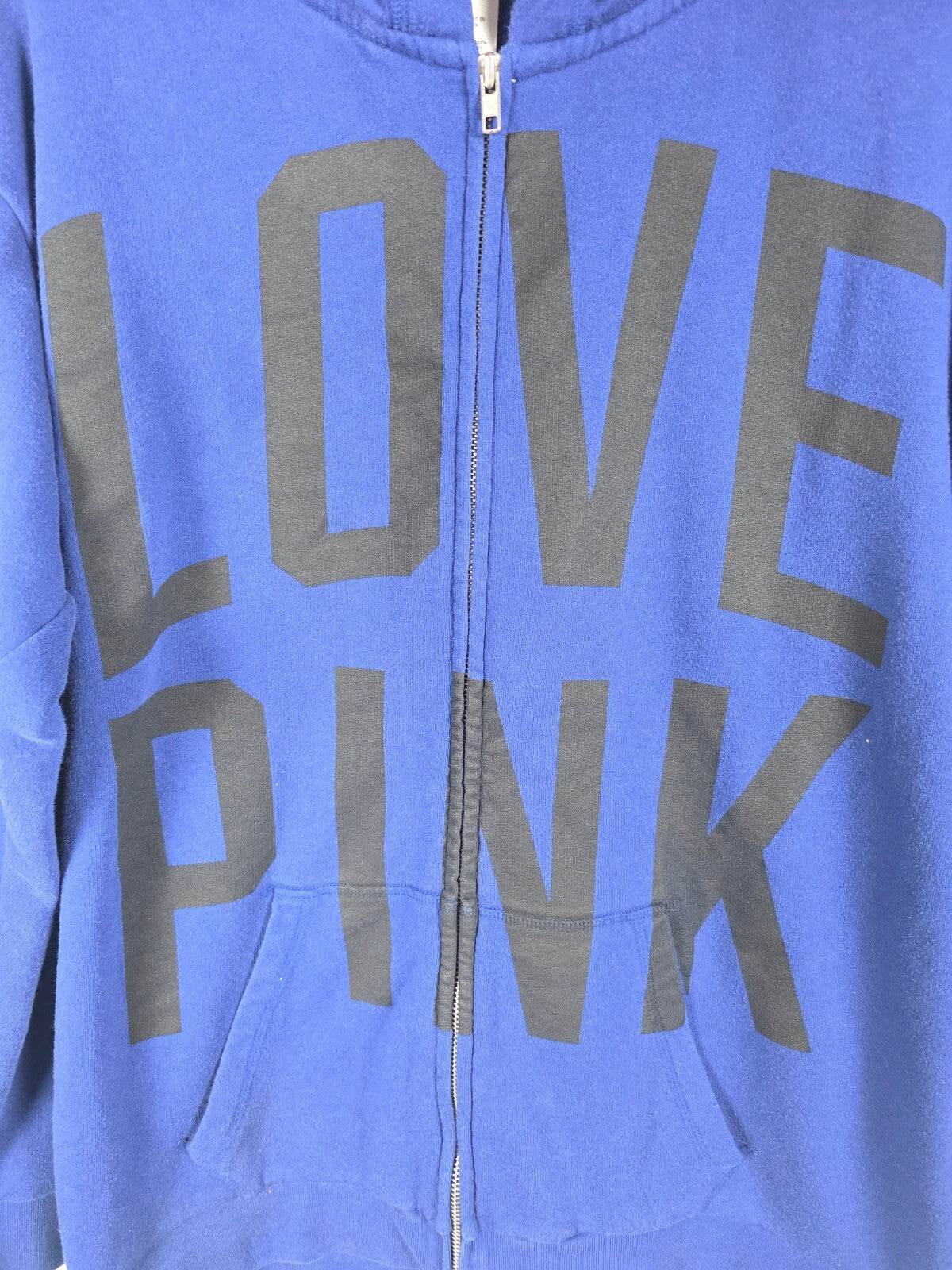 Victorias Secret Pink Full Zip OVERSIZED Blue Logo Jacket Hoodie MEDIUM