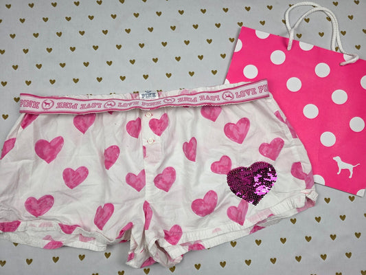 Victoria's Secret PINK Heart Sleep Shorts Sequin Heart Love Pink Lounge L