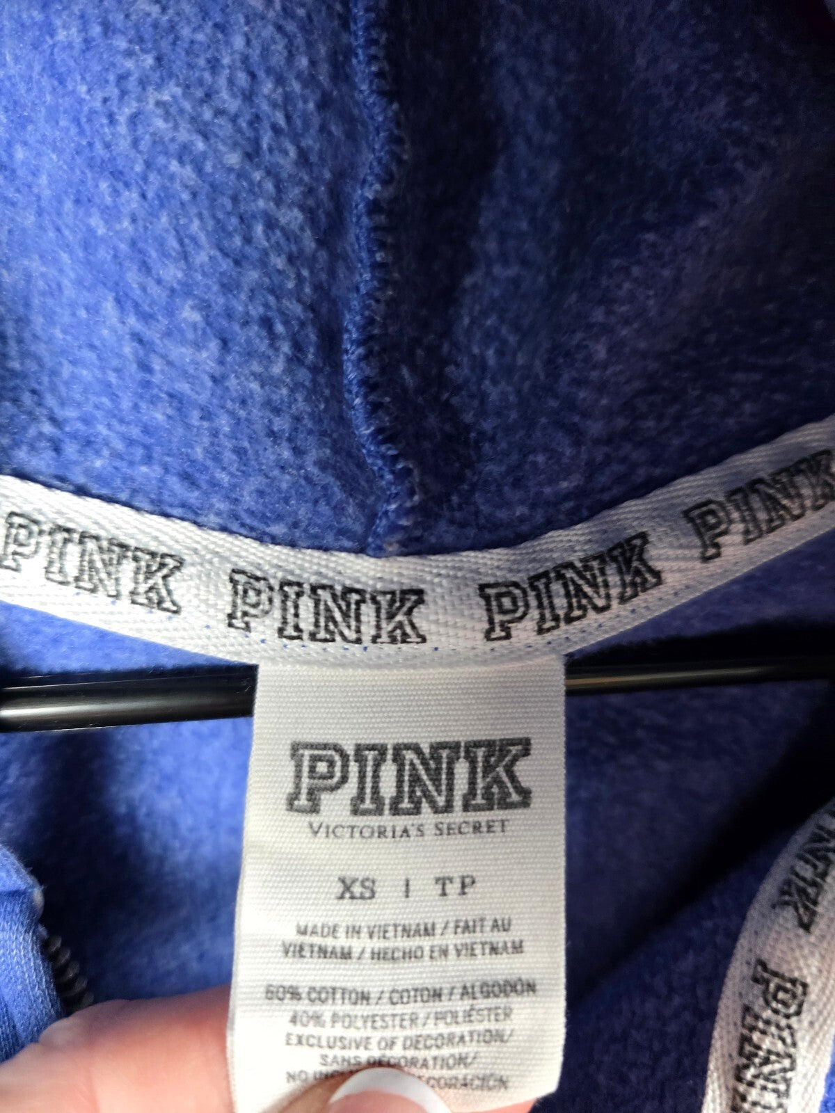 Victorias Secret Pink Embroidered Logo Full ZIp Hoodie Jacket Blue XS
