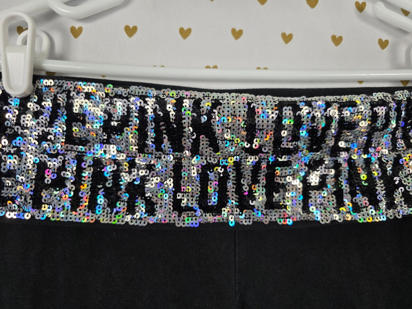PINK Victoria's Secret FASHION SHOW Bling Foldover Leggings Black Sequin Y2k SM