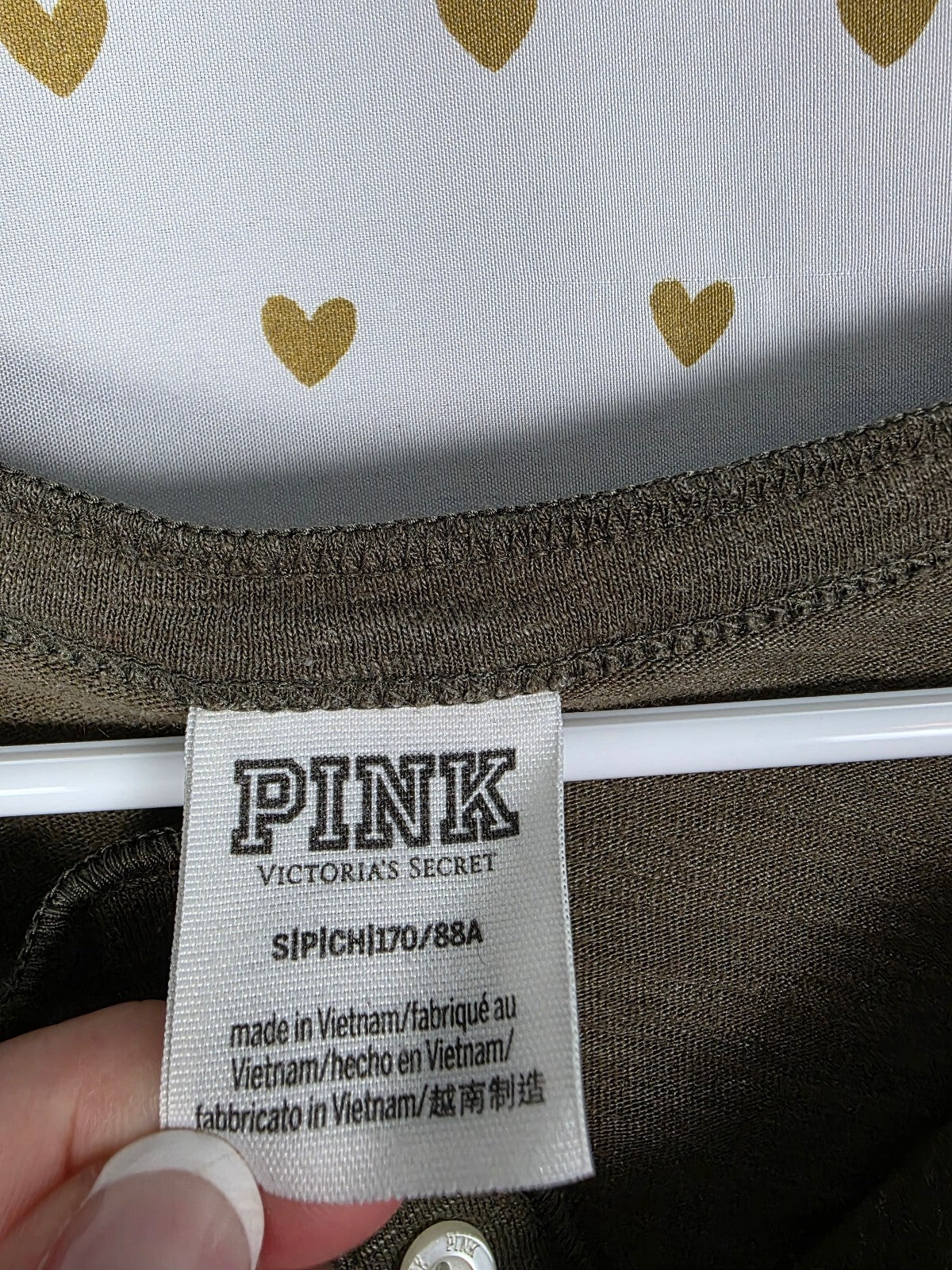 Victorias Secret PINK Green Long Sleeve Logo Henley Tee shirt Small