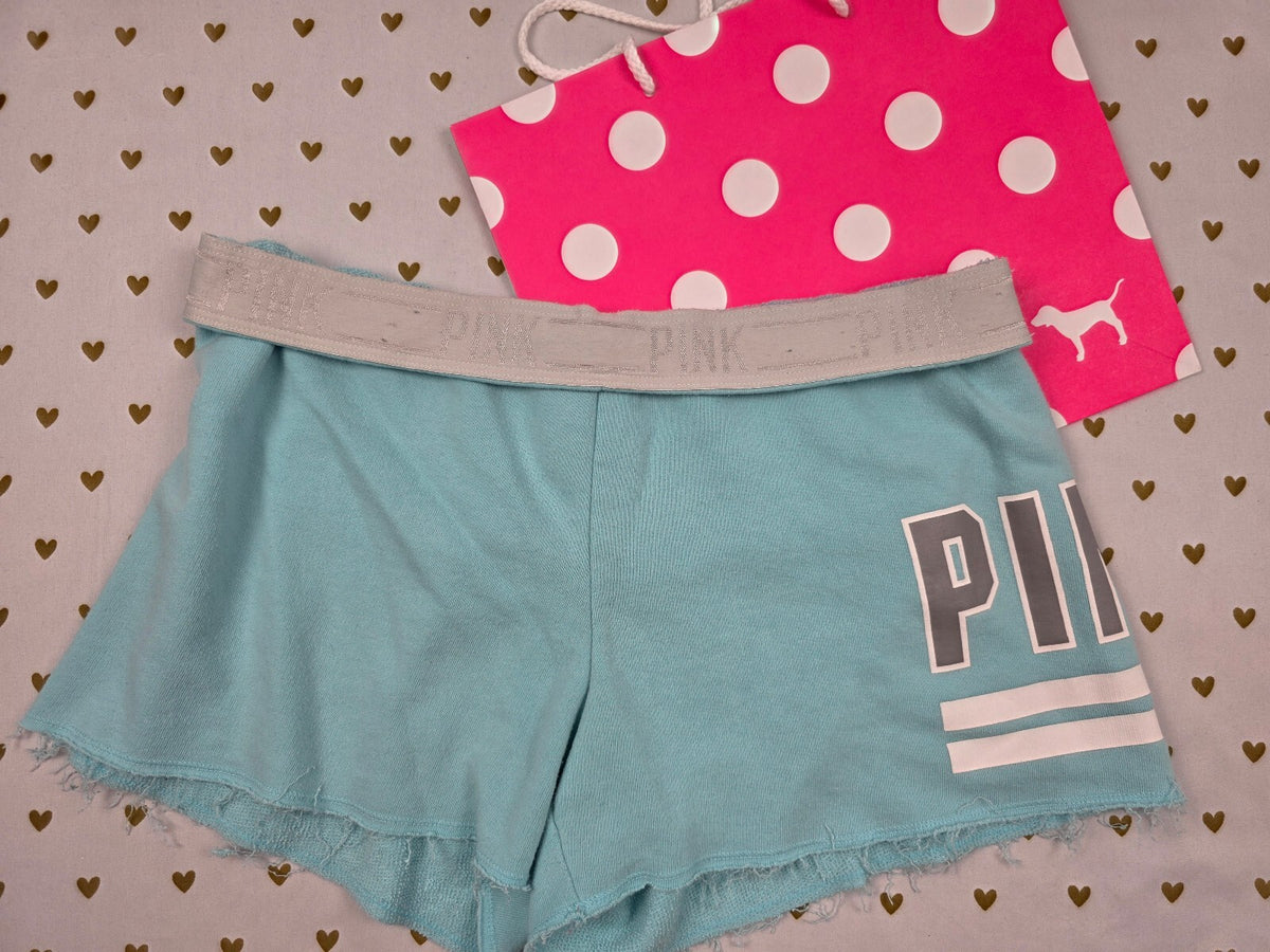 Victorias Secret PINK Foldover Logo sweat shorts Blue SMALL