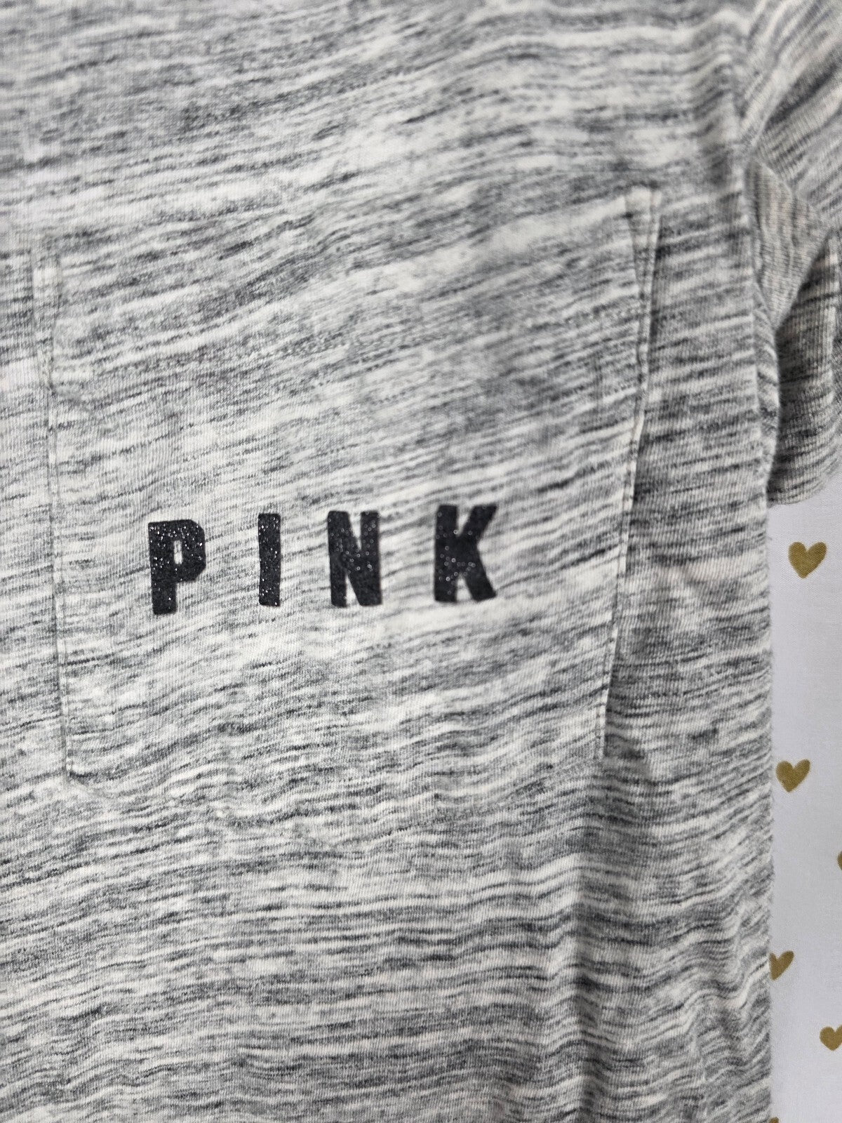 Victoria's Secret PINK Gray HTF Pocket Tee Sequin Buffalo Plaid Dog T-Shirt Sm