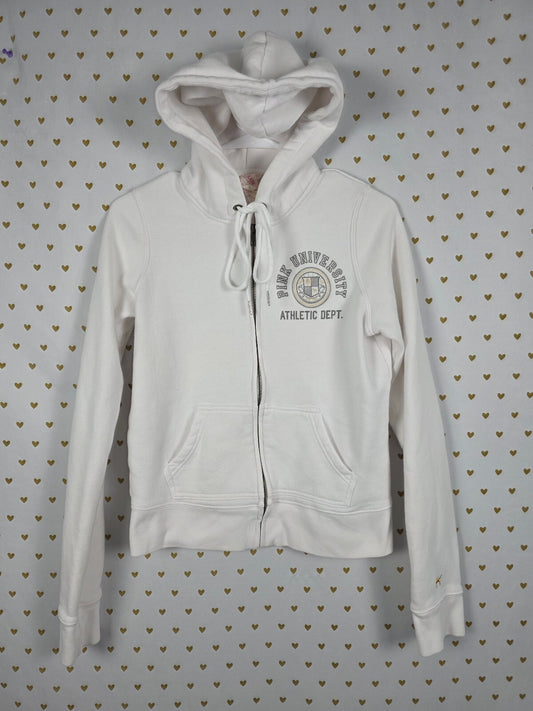 Victorias Secret Pink VINTAGE White University Full Zip Hoodie Jacket MEDIUM