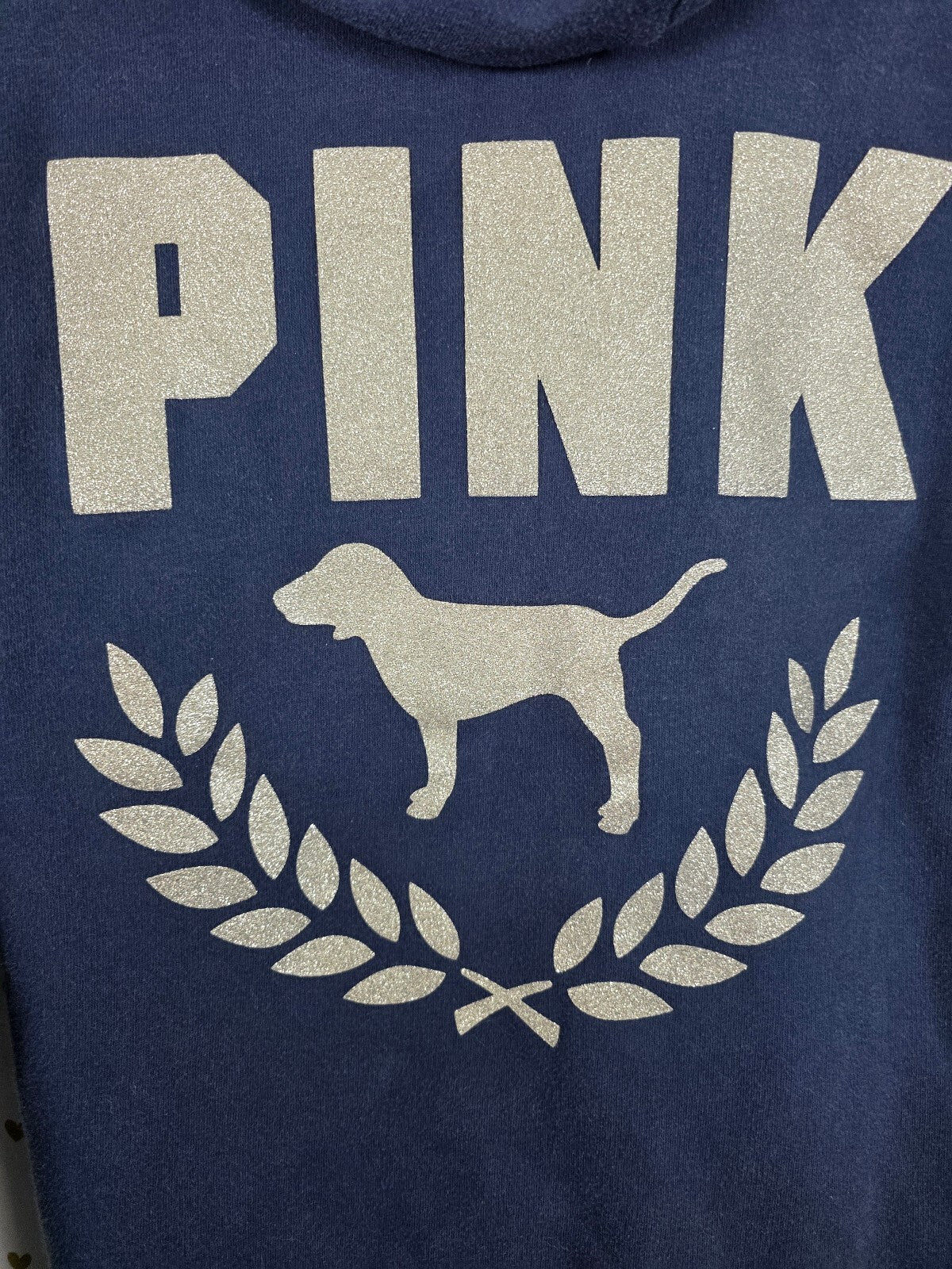 Victorias Secret Pink Blue GLITTER BLING Crest Logo Hoodie Jacket SMALL