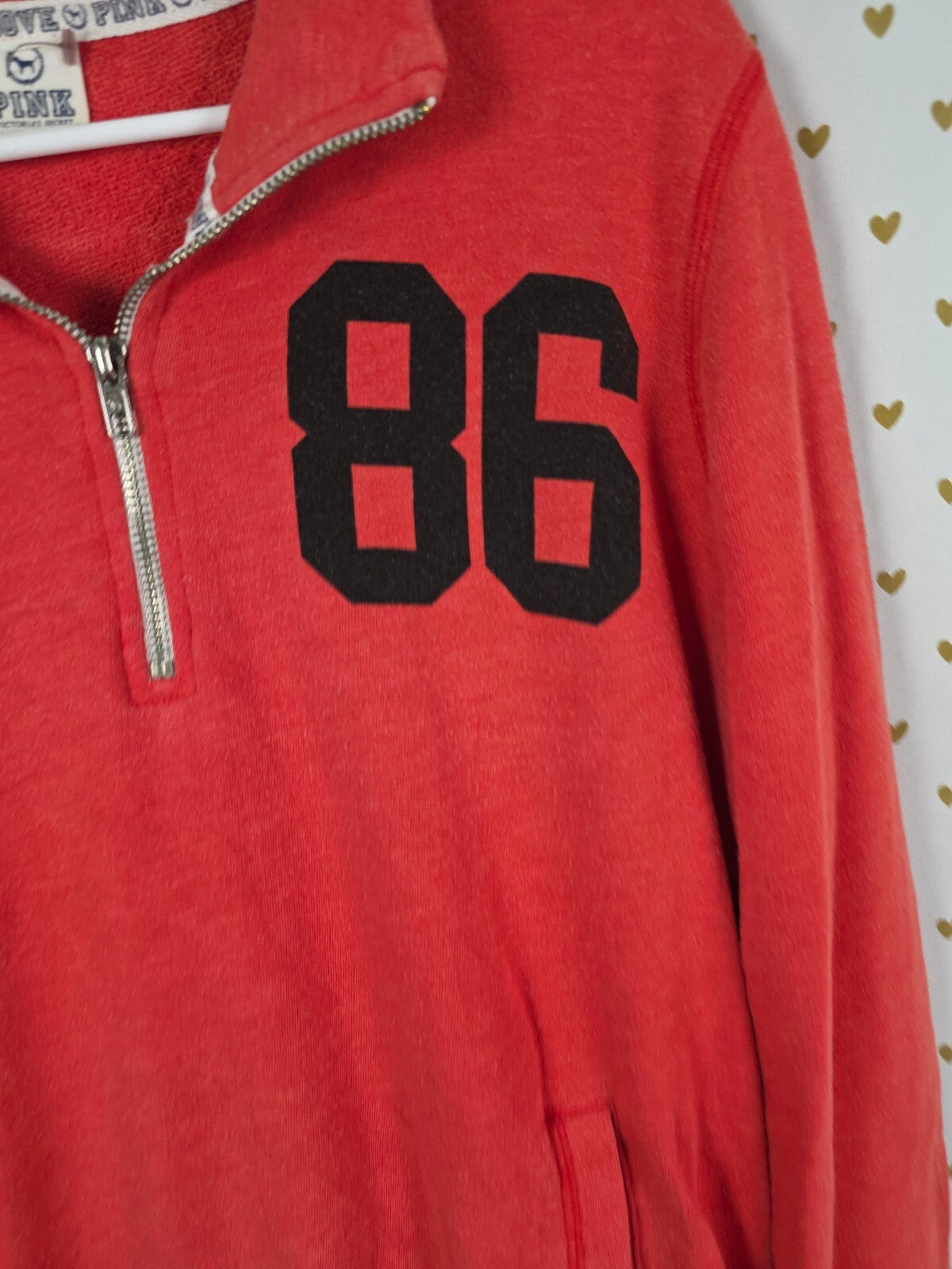 Victorias Secret Pink 86 Quarter Zip VINTAGE y2k Love Logo Sweater Shirt Red Med