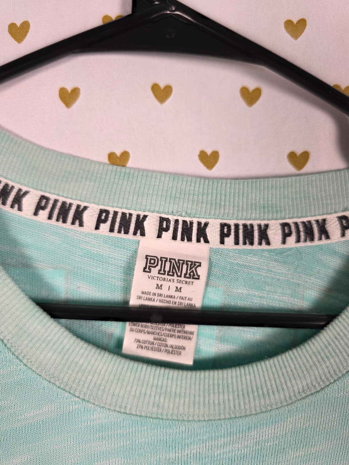 Victorias Secret PINK Oversized Logo Geometric Sweater Shirt Mint MEDIUM