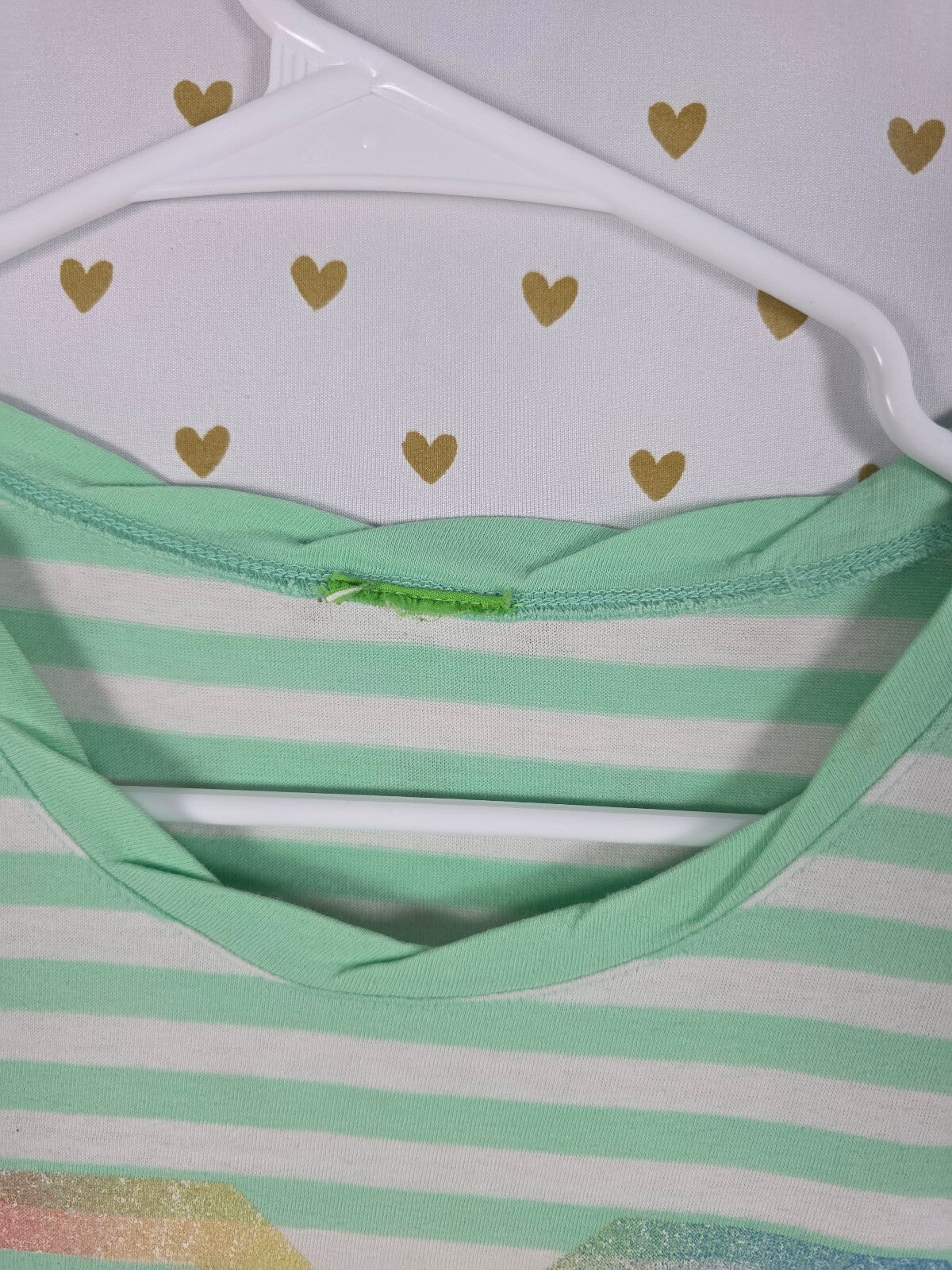 Victoria's Secret PINK 86 Dog Tee Large Mint Striped Rainbow Graphic Vintage