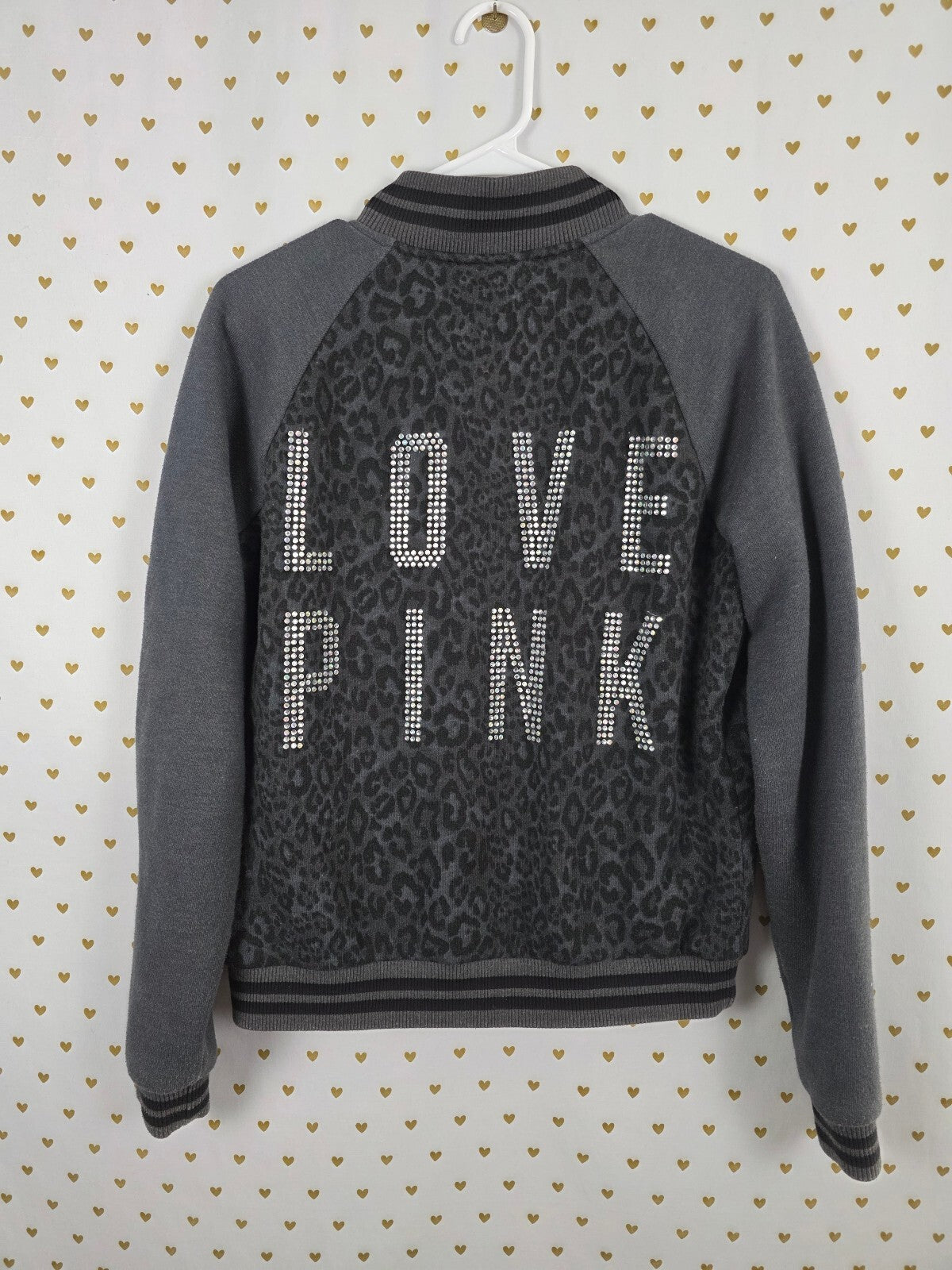 Victorias Secret Pink BLING CHEETAH LEOPARD Logo Varsity Bomber Medium