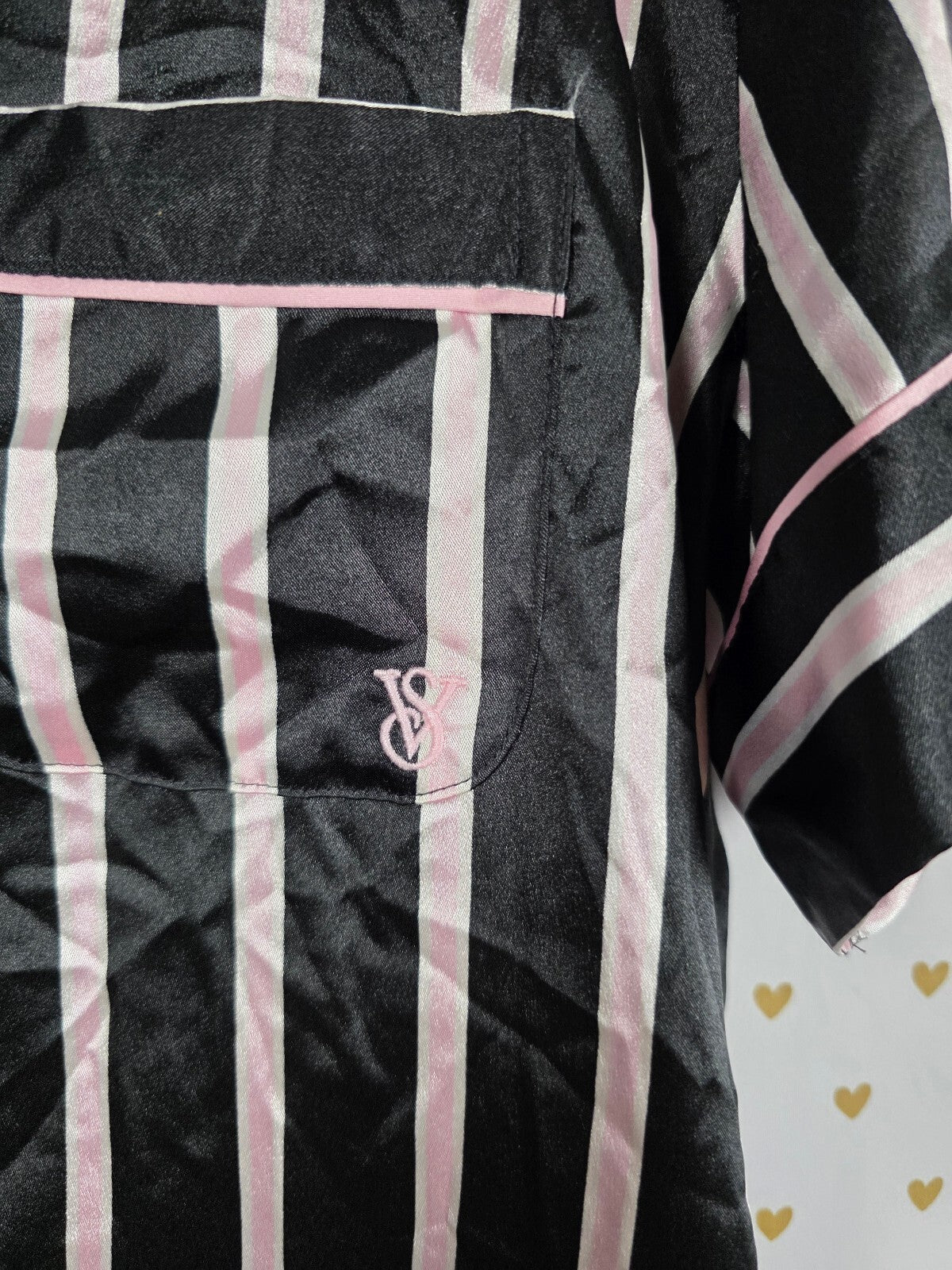 Victorias Secret Satin Striped Sleep Set 2pc outfit shirt shorts Small