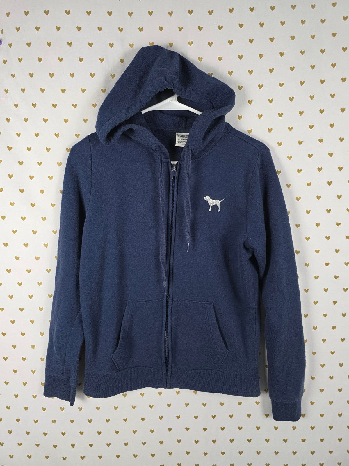 Victorias Secret Pink Blue GLITTER BLING Crest Logo Hoodie Jacket SMALL