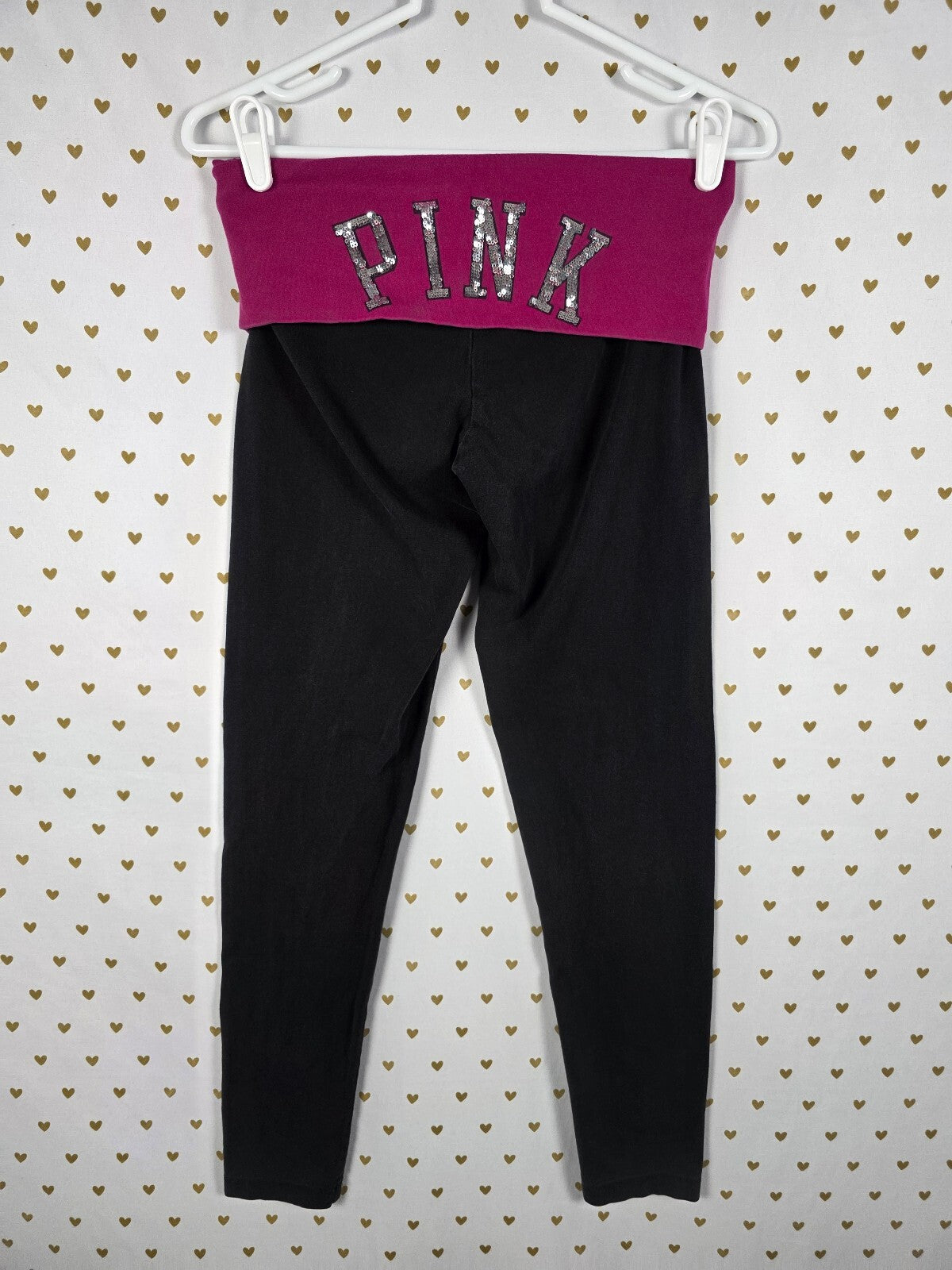 Victorias Secret PINK Vintage BLING Sequined Foldover Yoga Pants Skinny SMALL