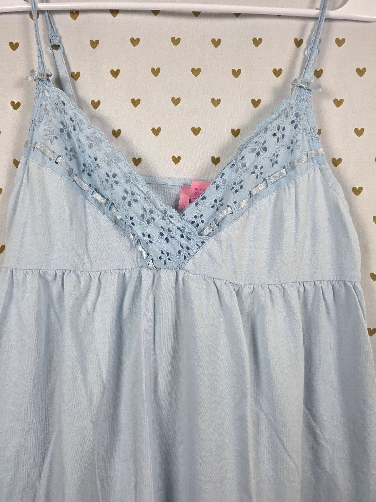 Victorias Secret Vintage Cotton Blue Eyelet Nightie Sleep Dress Lingerie Medium