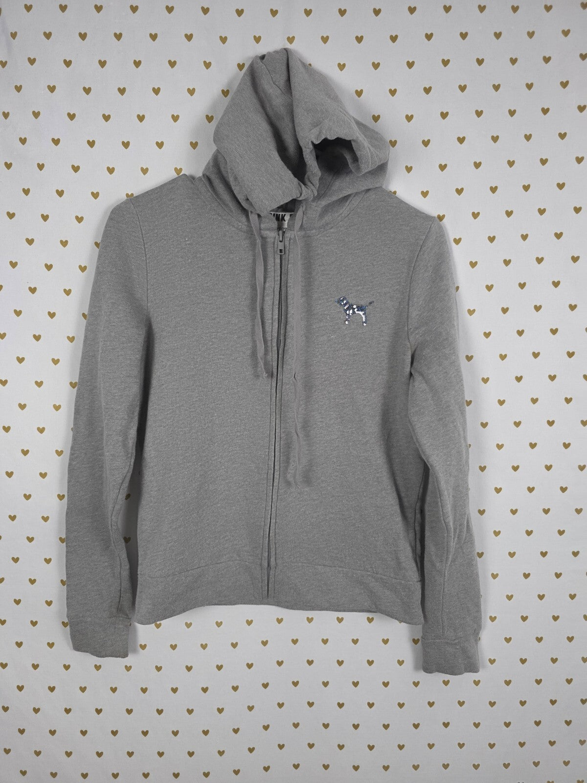 Victorias Secret Pink BLING SEQUIN Logo Full Zip Grey Hoodie Jacket XS