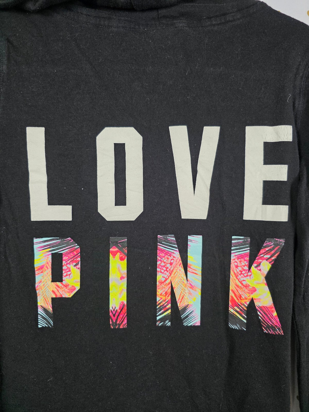 Victorias Secret Pink XS Black Full Zip Hooded Jacket Hawaiian Logo