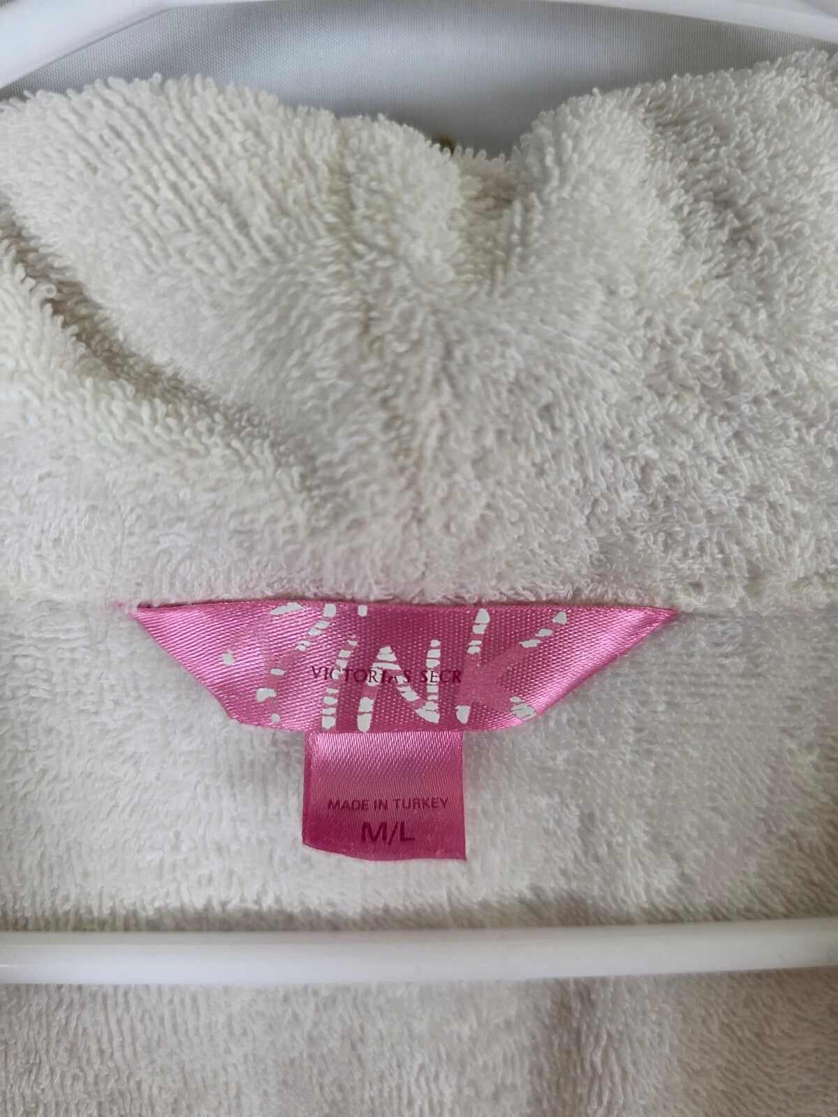 Victoria's Secret PINK Plush Terry Robe White Pink Polka Dot Dog M/L 2005 Cotton