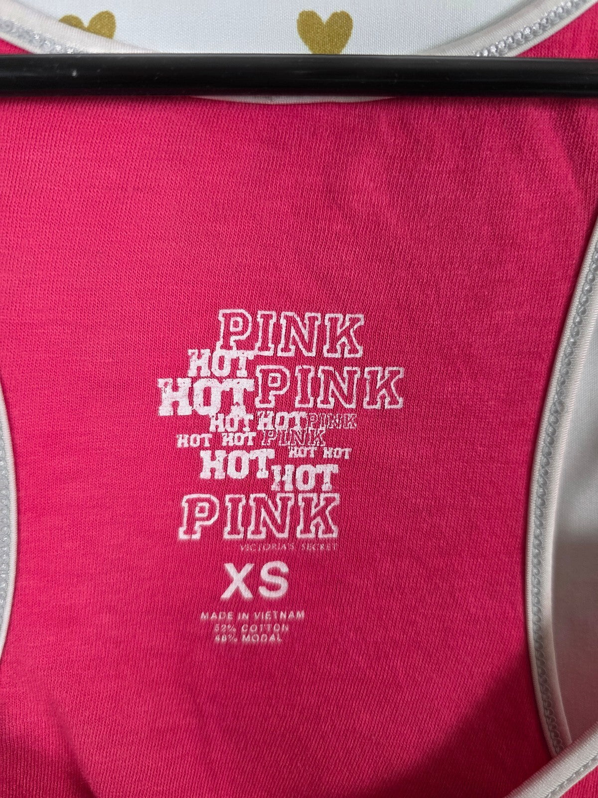 Victoria's Secret PINK SO HOT Tank Top XS Metallic Logo Strappy Racerback Y2K