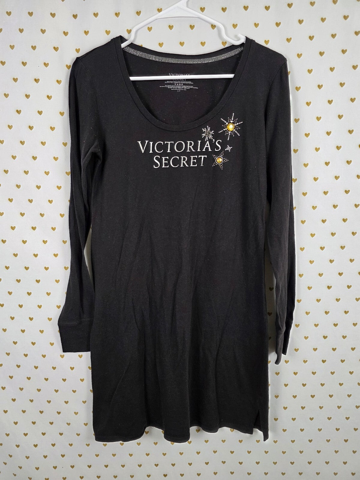 Victorias Secret Bling Logo Long sleeve Nightgown Sleep Shirt small