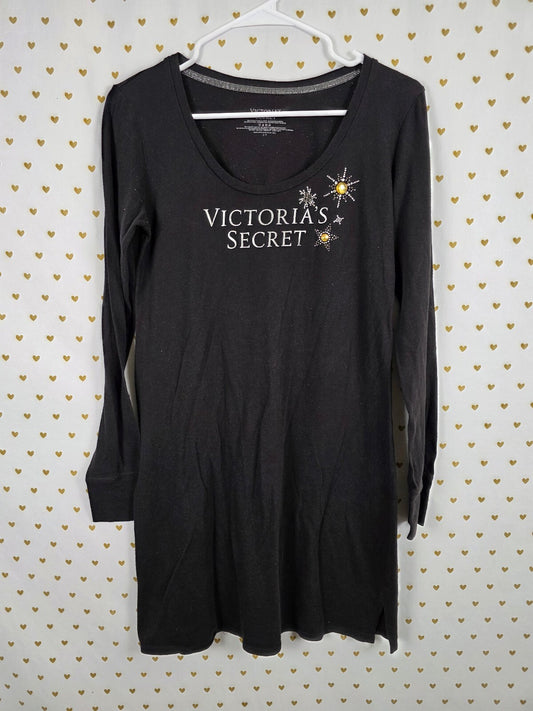 Victorias Secret Bling Logo Long sleeve Nightgown Sleep Shirt small