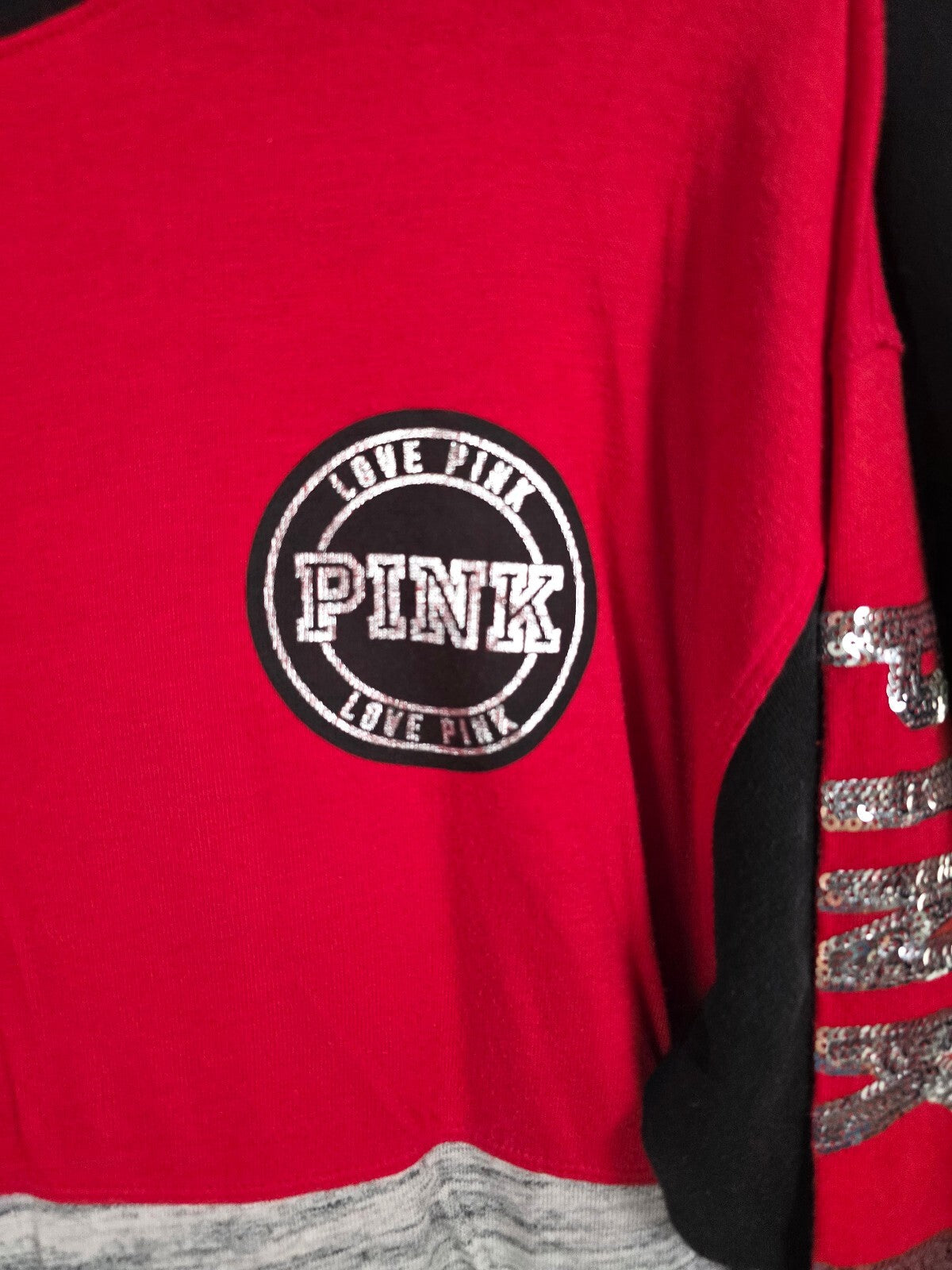 VS PINK BLING Sequin Jogger Sweatpants Shirt Set M S Red Black Gray Rare