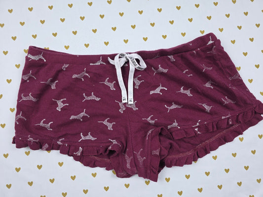 Victorias Secret PINK Ruffled Maroon DOGS Med Sleep Shorts Boxers Pajama Bottoms