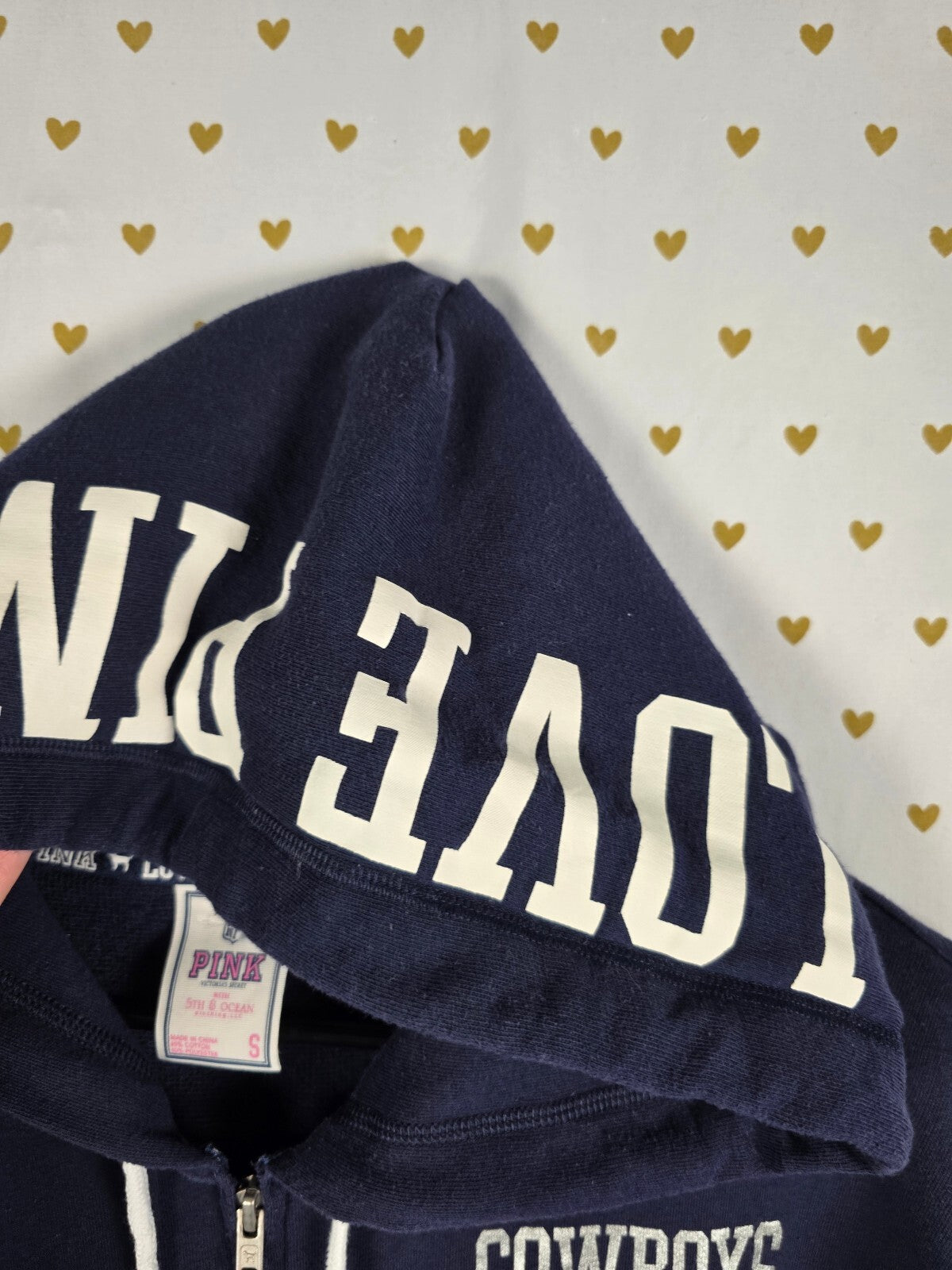 VS PINK Dallas Cowboys NFL BLING Full Zip Hoodie Small Drafted Navy Bling