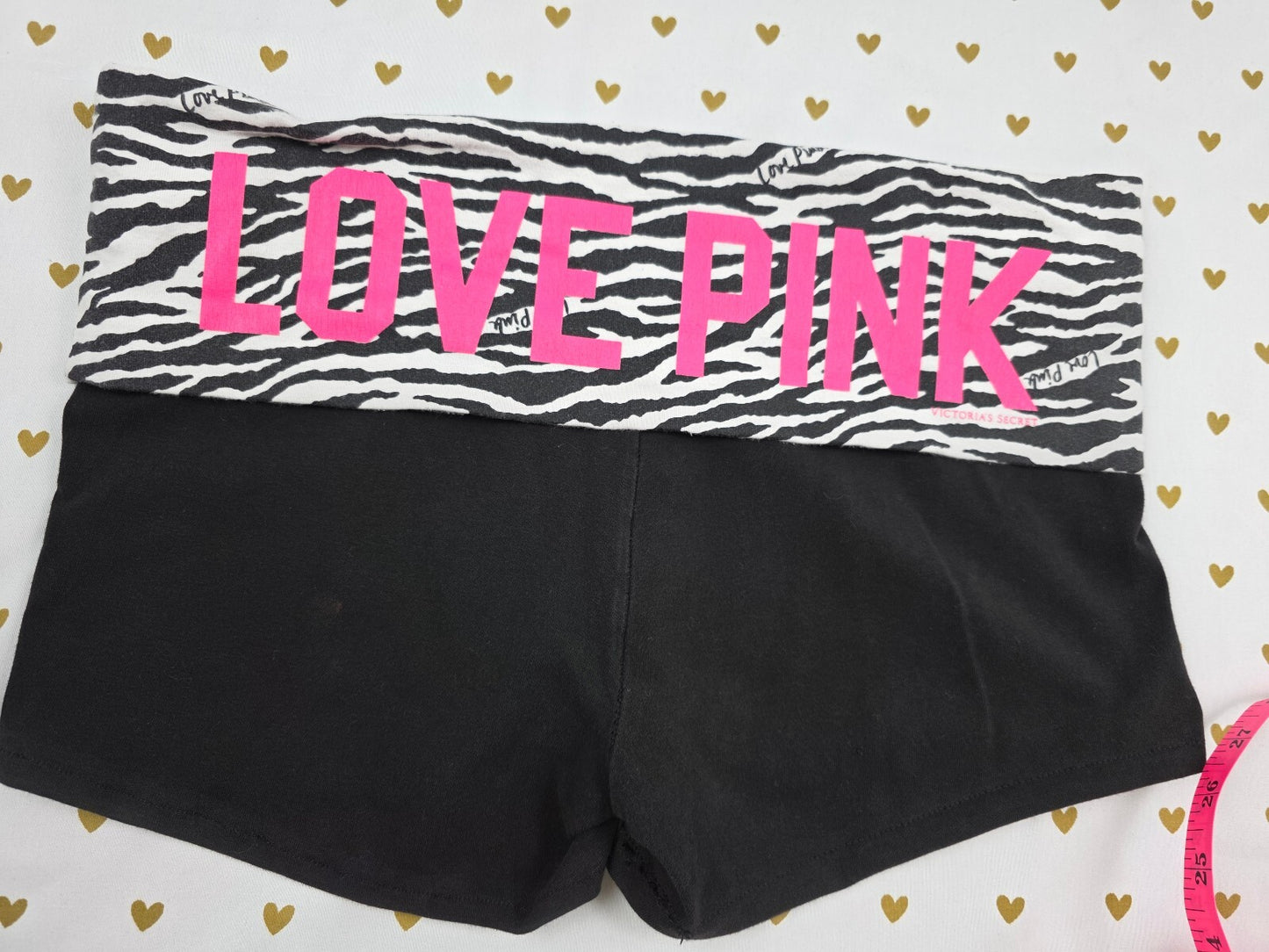 Victorias Secret PINK Love ZEBRA Foldover Yoga SHORTS Y2k Vintage MEDIUM