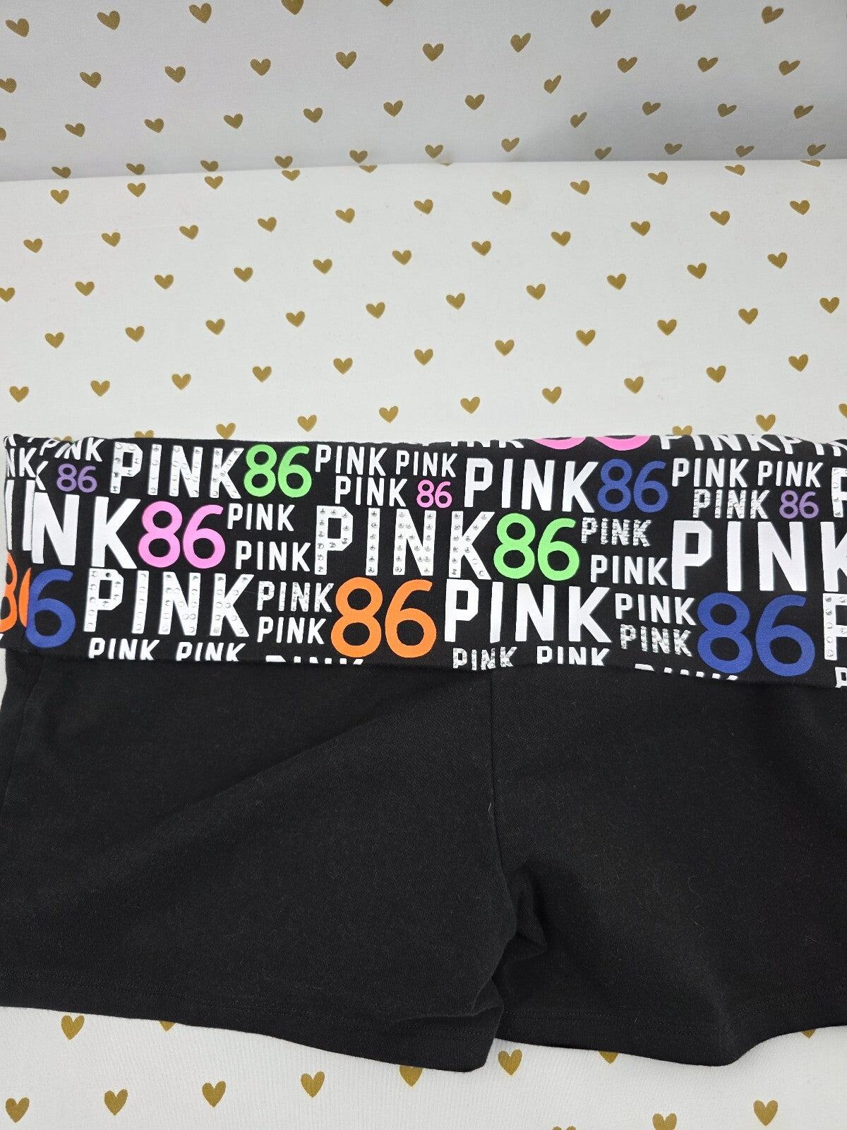 Victorias Secret PINK Vintage Bling Foldover Yoga Shorts Logo 86 Booty Med