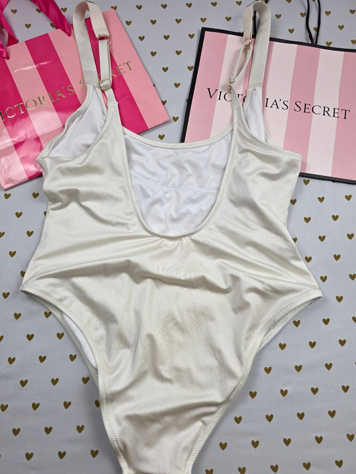 Victoria's Secret White Rhinestone BLING Shine Strap One Piece Swimsuit XL