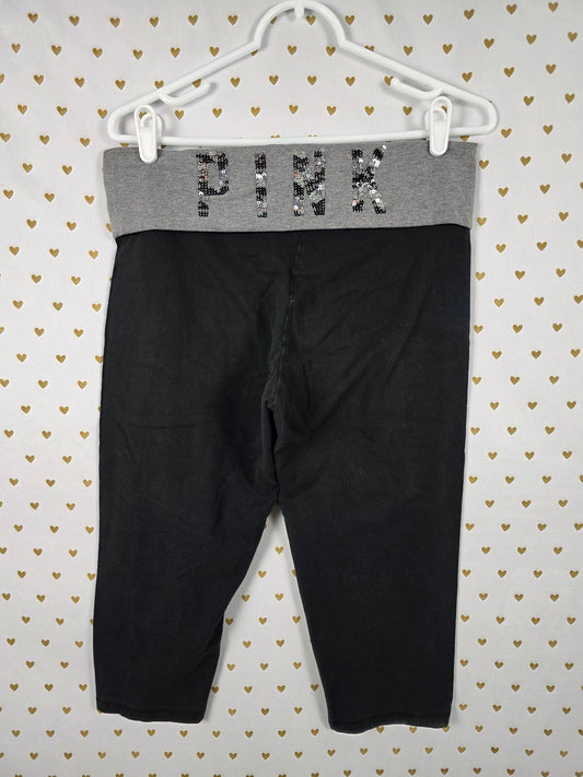 Victorias Secret  PINK BLING Zebra Foldover Capri Yoga Pants LARGE
