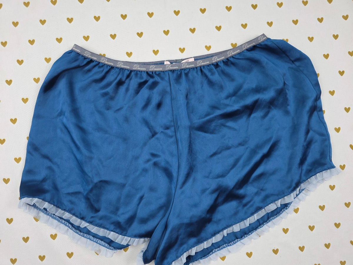 Victorias Secret Blue Small Satin Sleep Shorts Boxers Pajama Bottoms