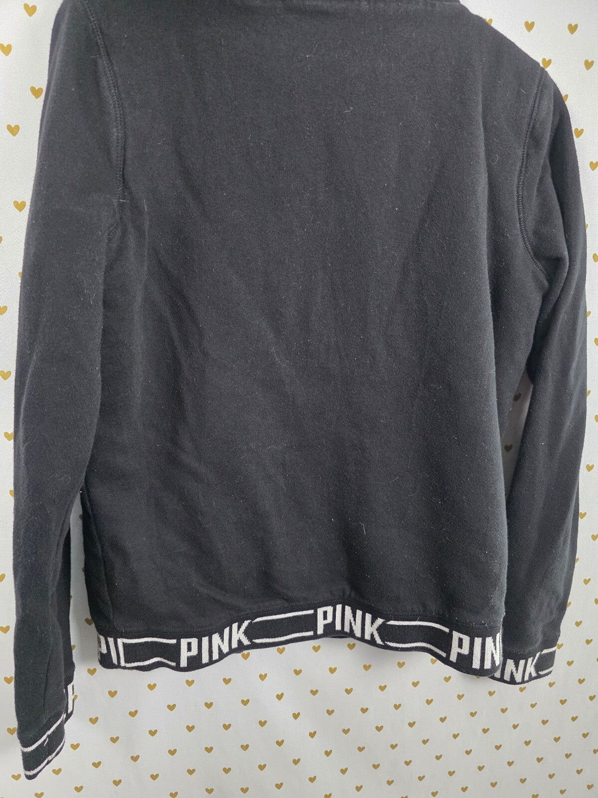 PINK Victoria's Secret Sherpa FUR Lined Hoodie Black Full Zip Logo Jacket Medium