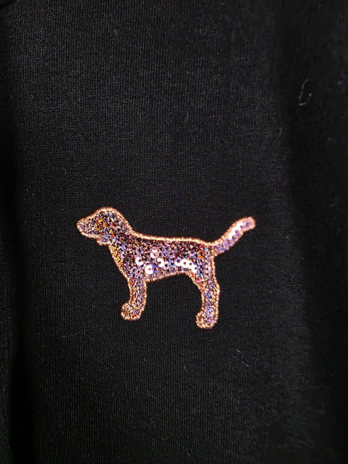 Victorias Secret Pink Full Zip Dog Bling Sequined Rose Gold Large Hoodie Jacket