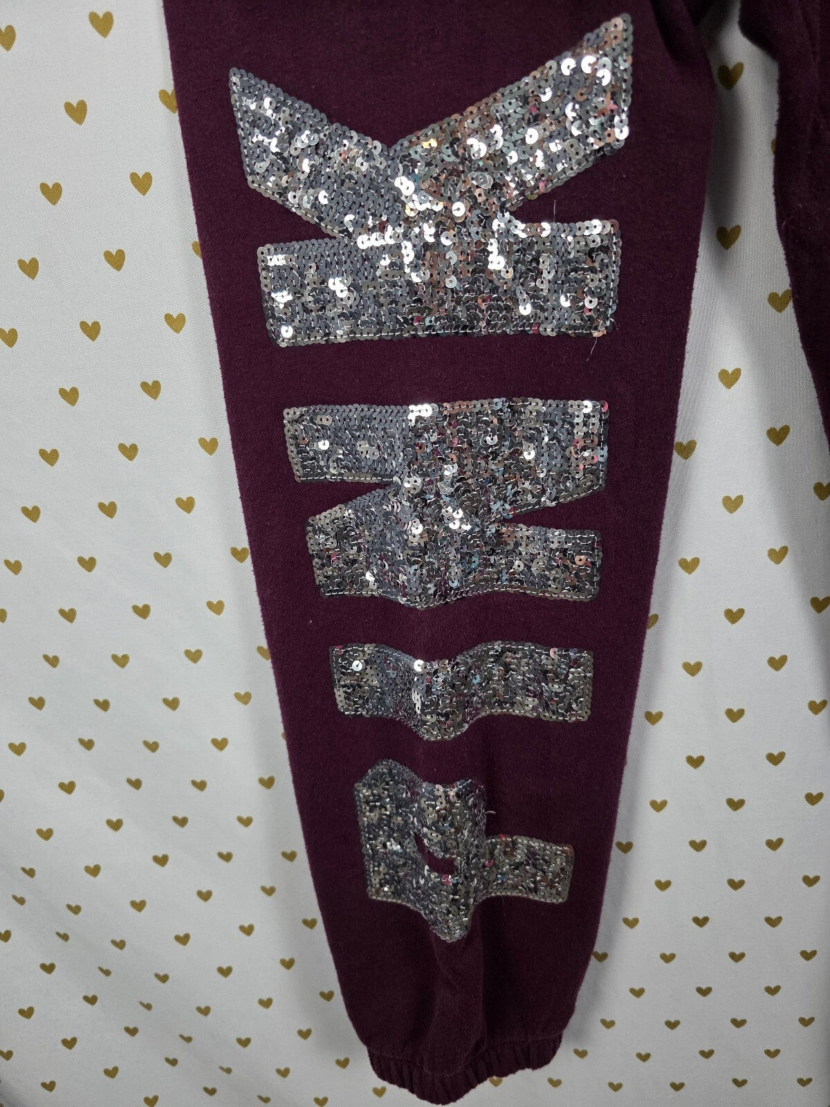 Victorias Secret PINK Maroon Mega Bling Logo Sweats Sweatpants Sequined Large