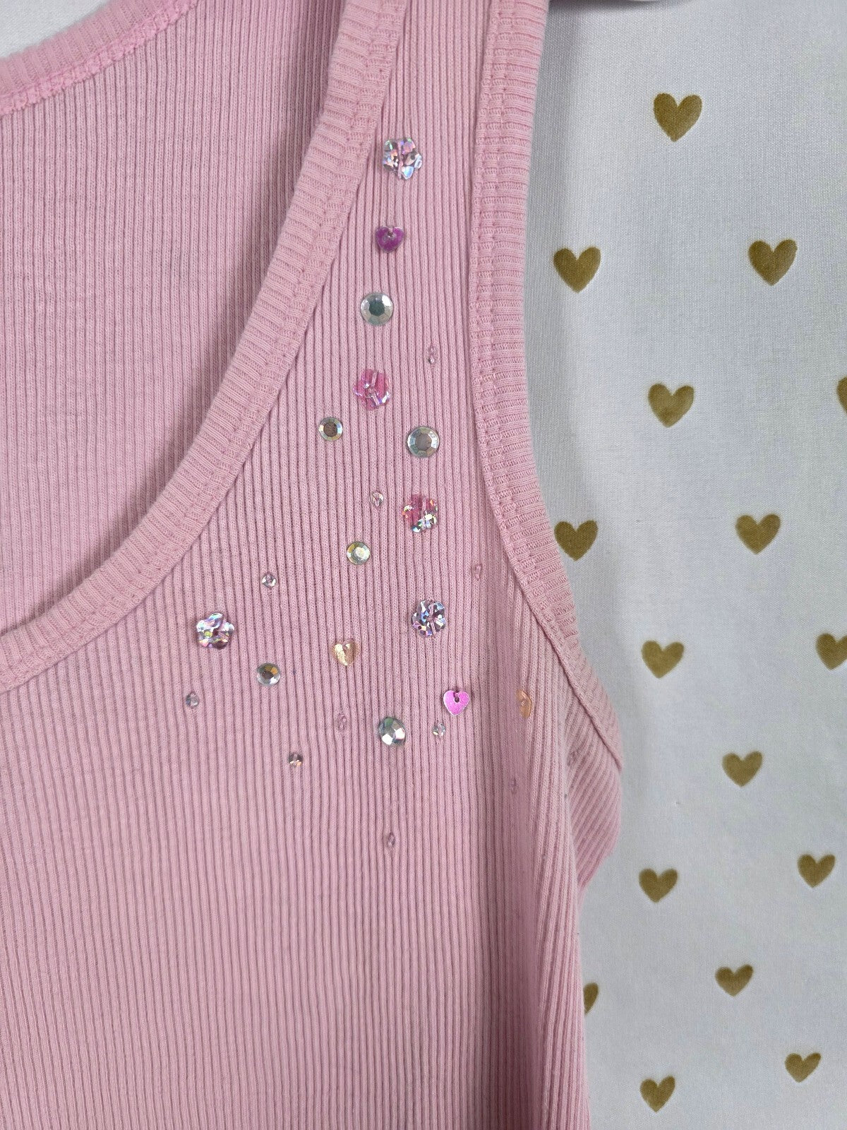 Victorias Secret Vintage Pink Bling Medium Studded Ribbed Tank Top MEDIUM