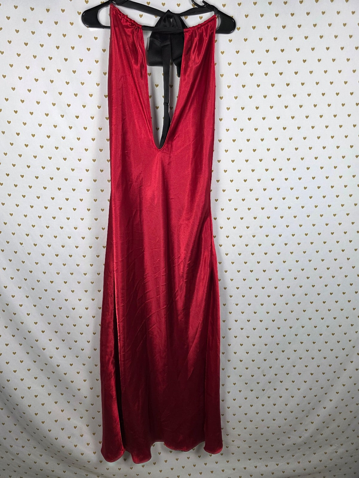 Vintage Victoria's Secret Red Satin Nightgown Slip Dress Halter Low Back M