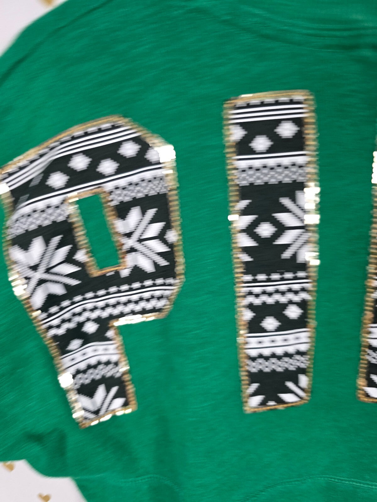 Victorias Secret PINK Green Campus BLING Dog Logo Tee shirt XS Oversized
