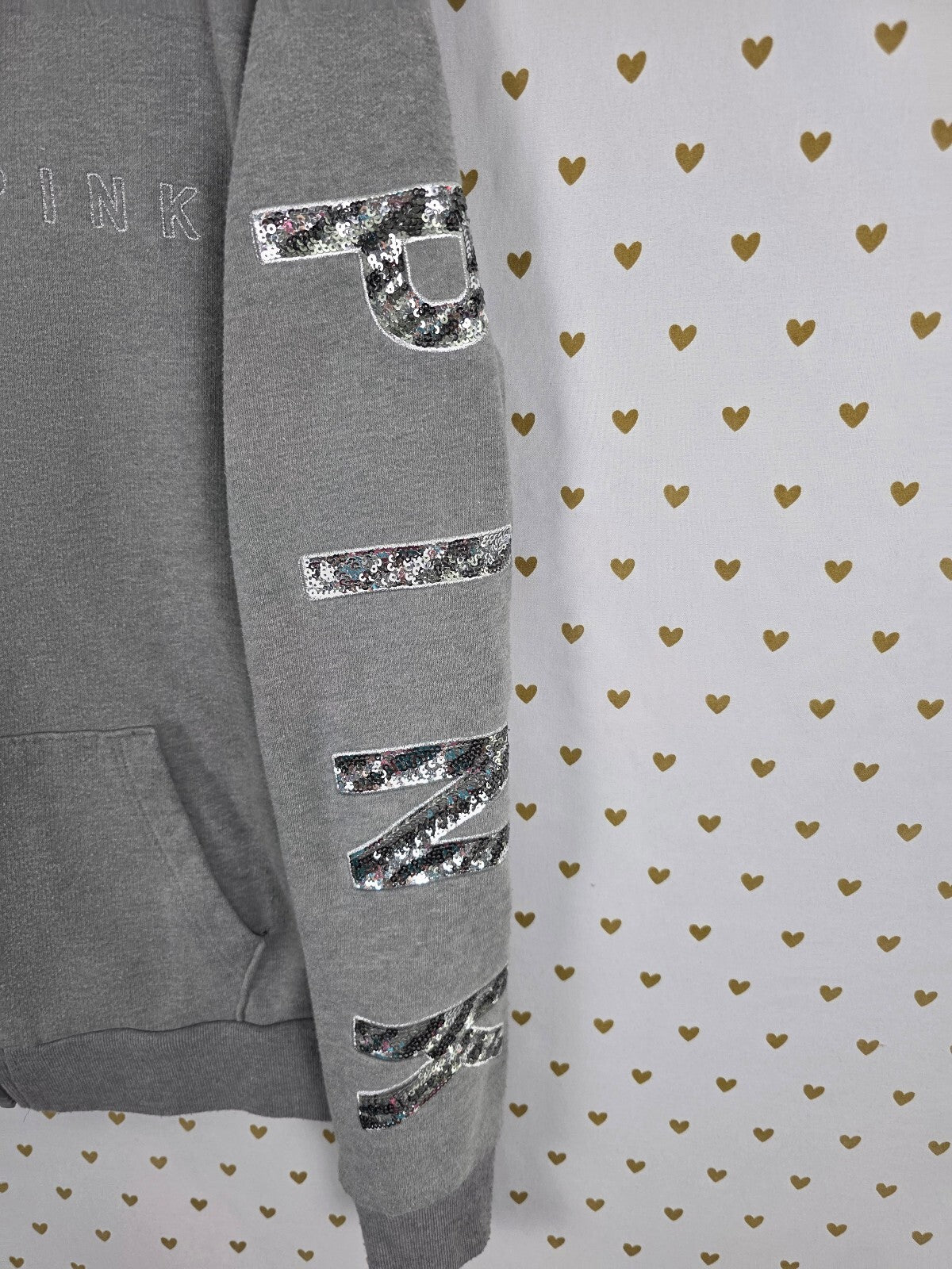 Victorias Secret Pink Zebra Stripe Bling Logo Full Zip Hoodie Jacket Medium