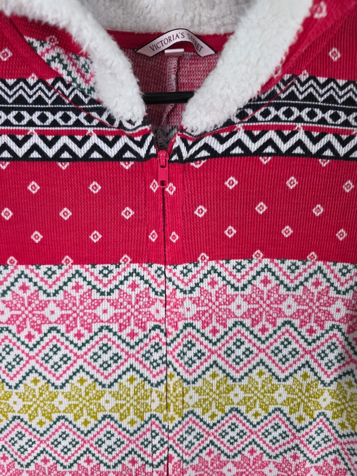 Victoria's Secret Fair Isle Pom Pom Hooded Onesie Pajamas S Christmas Thermal