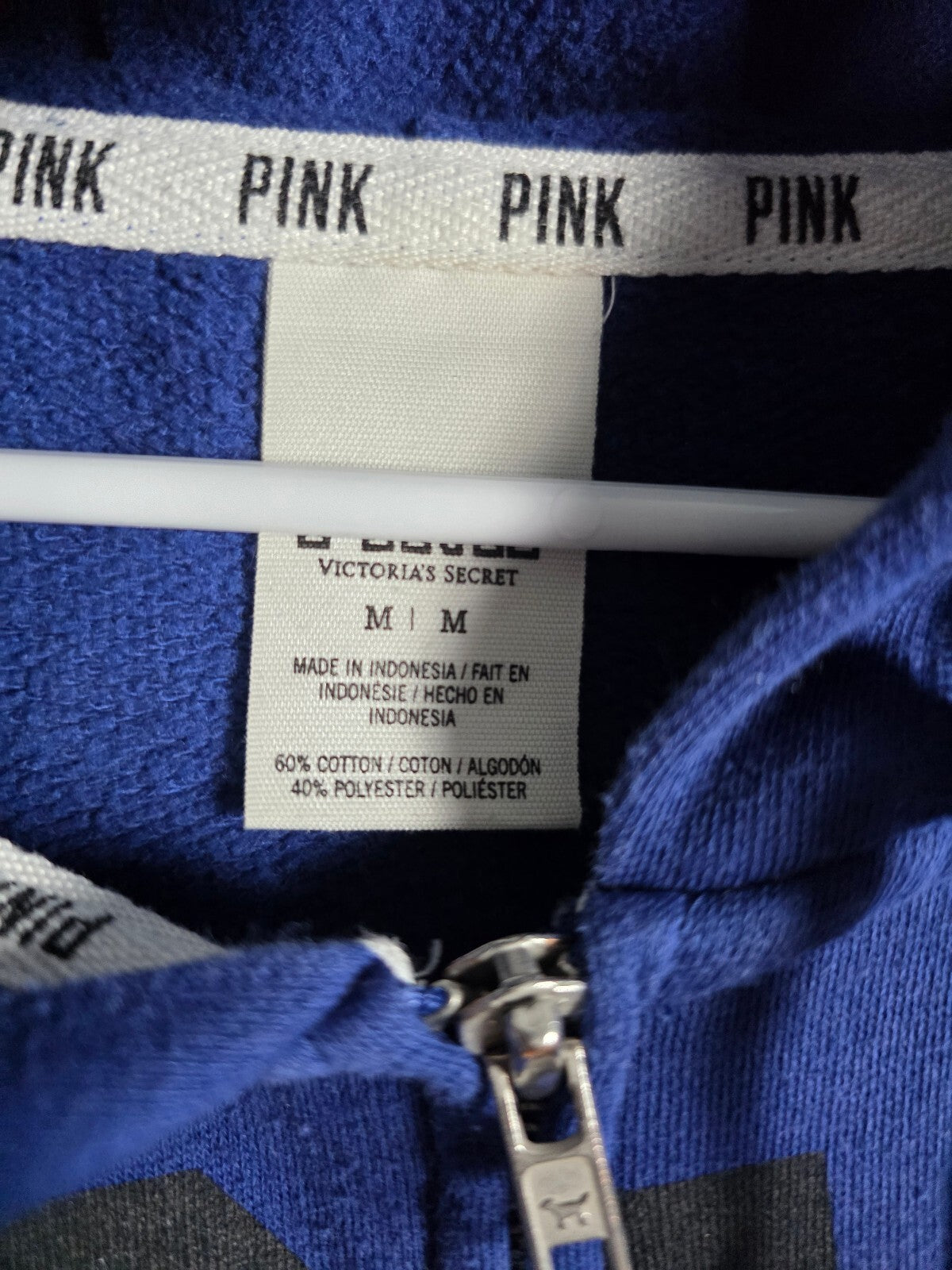 Victorias Secret Pink Full Zip OVERSIZED Blue Logo Jacket Hoodie MEDIUM