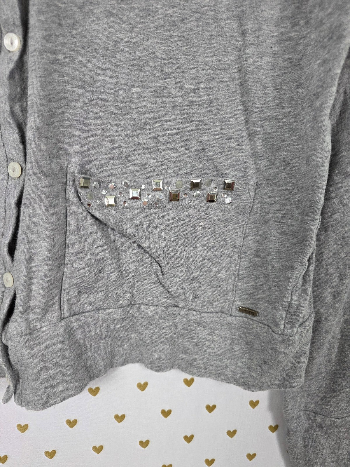 Victorias Secret Pink Vintage y2k Bling Button Front Studded Cardigan Sweater L