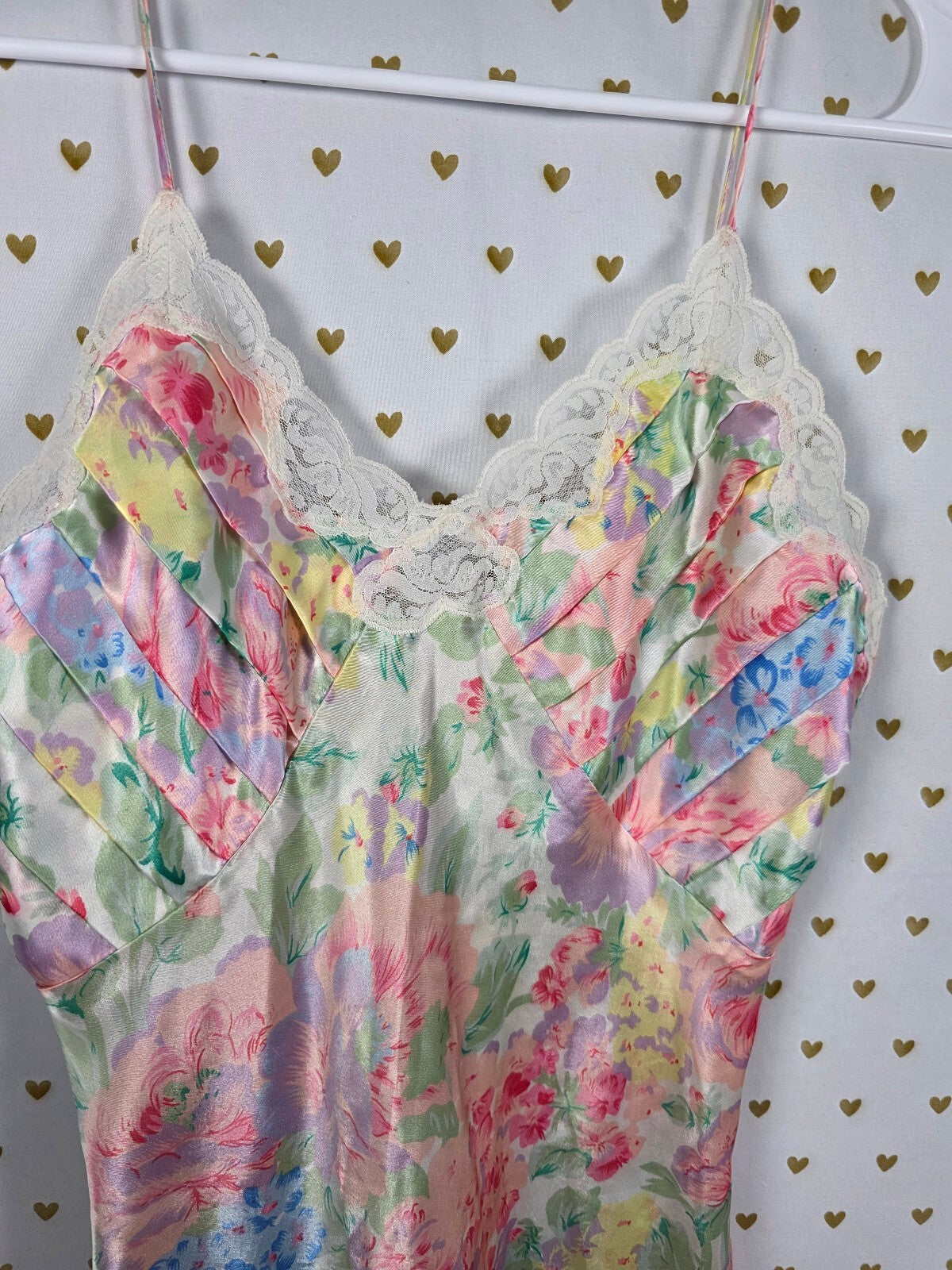 Vintage Victoria's Secret Gold Label Satin Floral Slip Dress Lace Pleated S