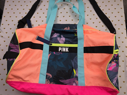 Victoria's Secret PINK Tropical Floral Duffel Gym Travel Bag Neon Weekender