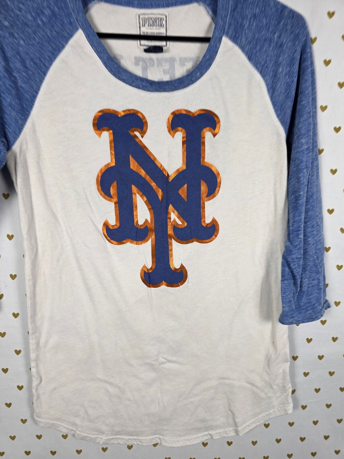 Victoria's Secret PINK NY Mets 5th & Ocean Baseball Raglan Tee Shirt Large L