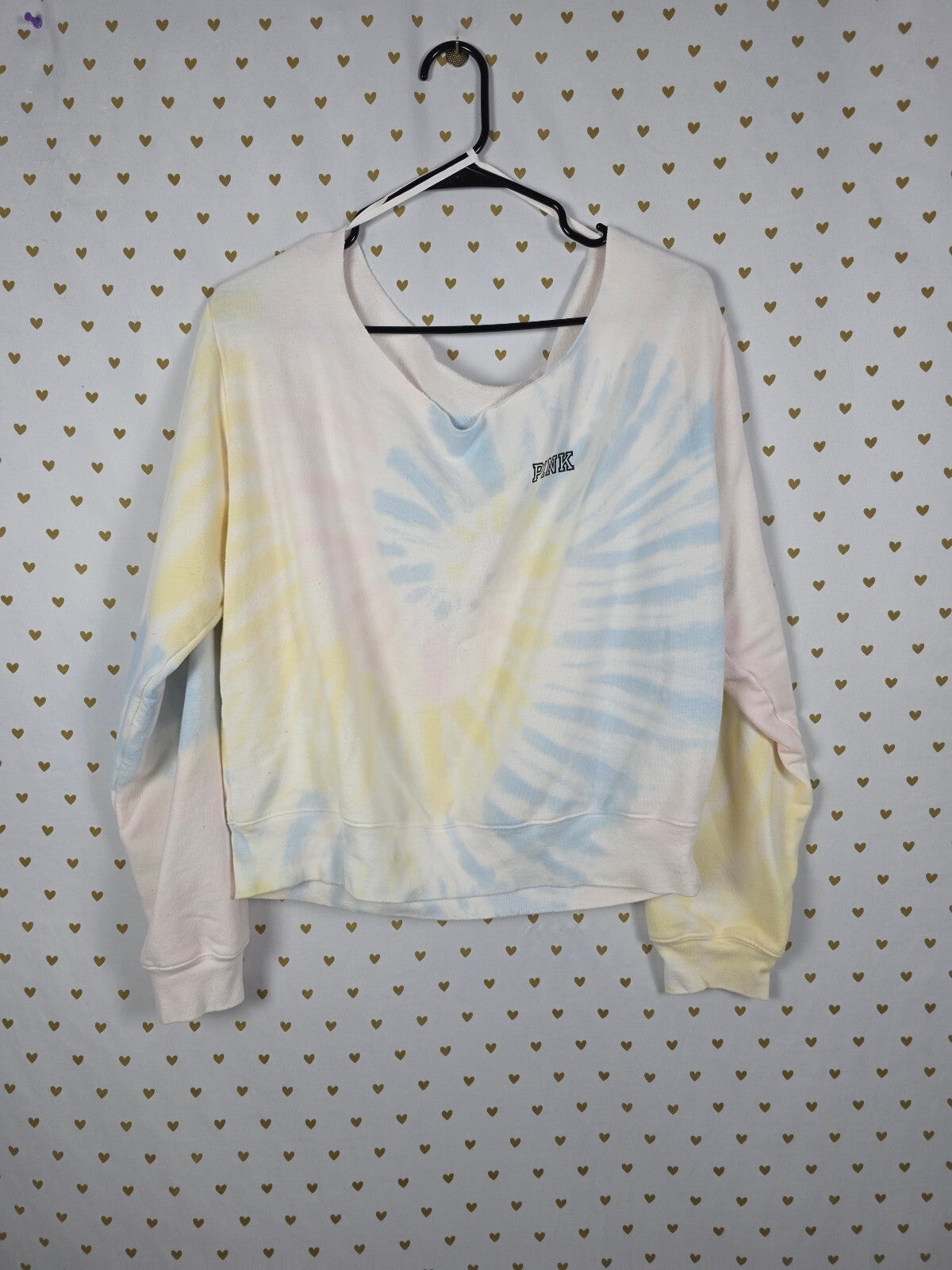 Victorias Secret Pink Slouchy Off Shoulder tye dye sweater shirt XL