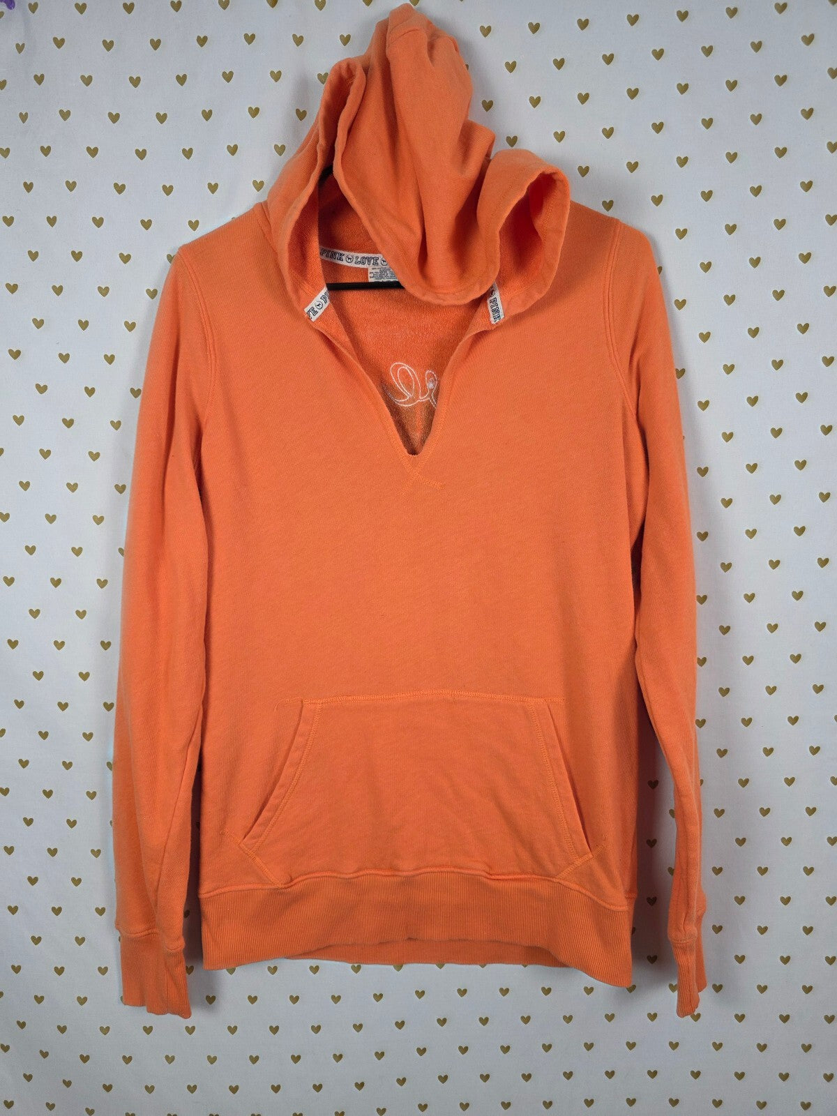 Victorias Secret Pink Vintage Pullover V neck Hoodie Sweater SMALL